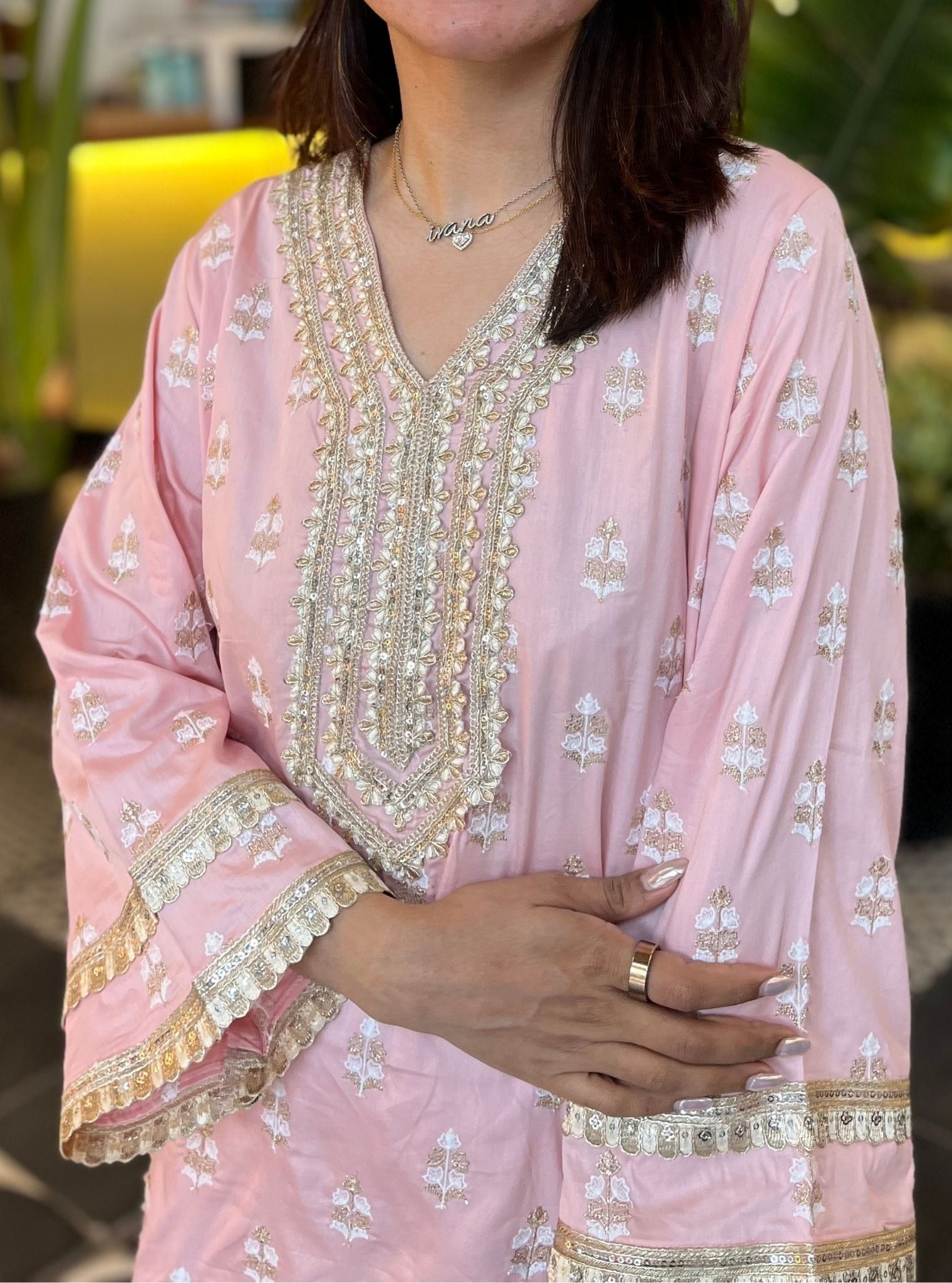 Mulmul Pima Sama Pink Kurta with Mulmul Pima Sama Pink Pant