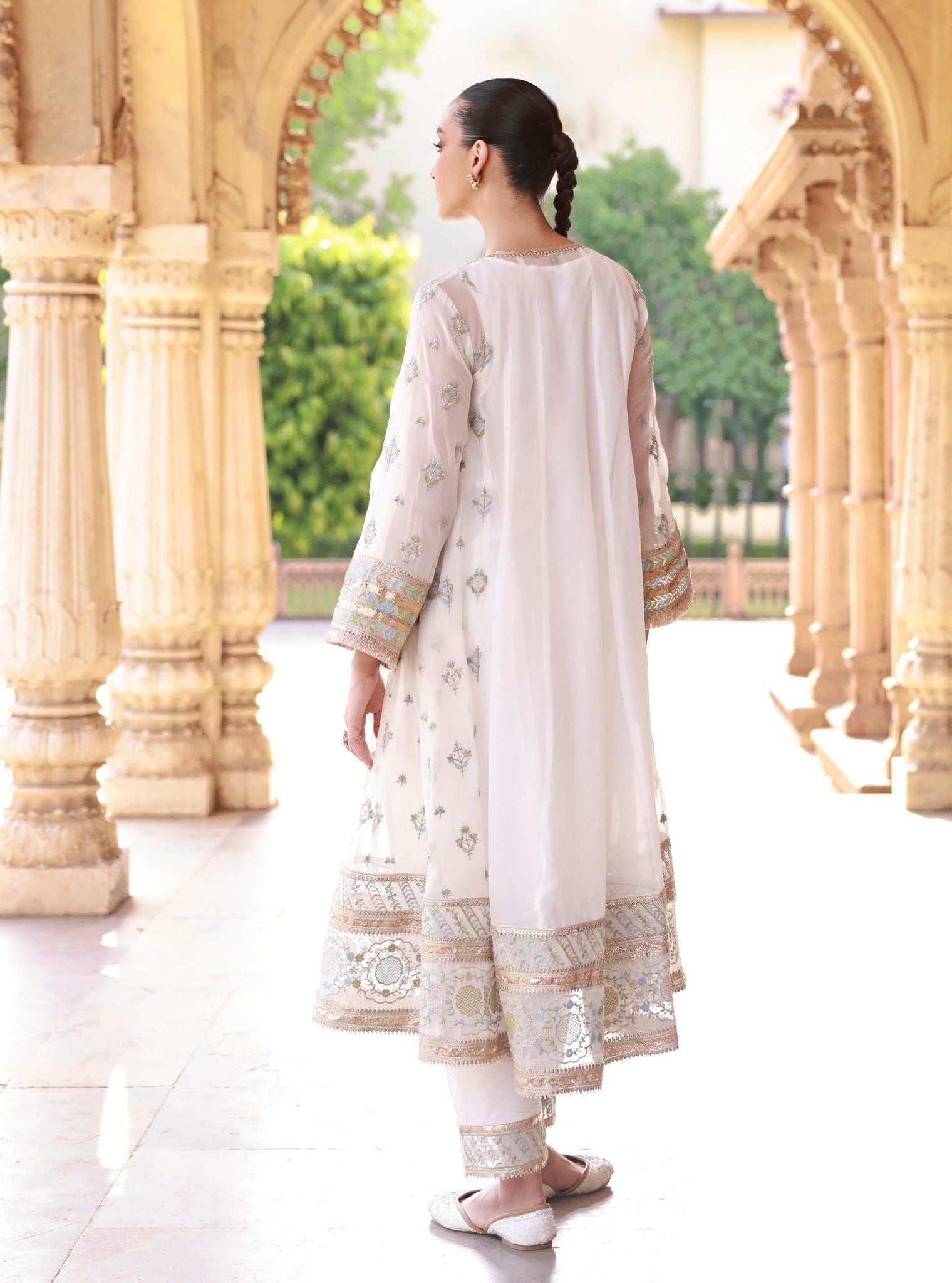 Janaya Off White Organza Anarkali Set