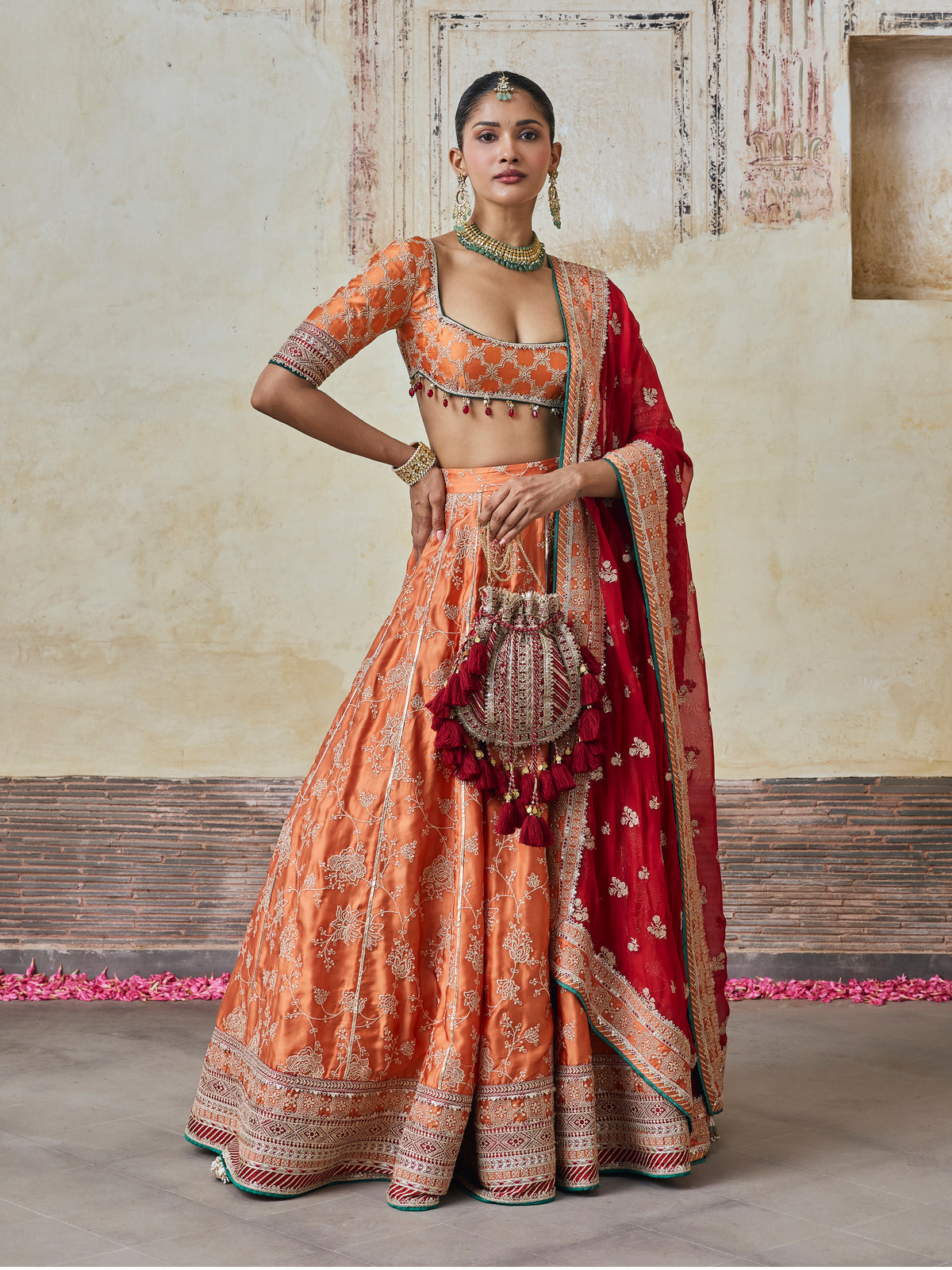 Abeer Cupro Satin Orange Lehenga