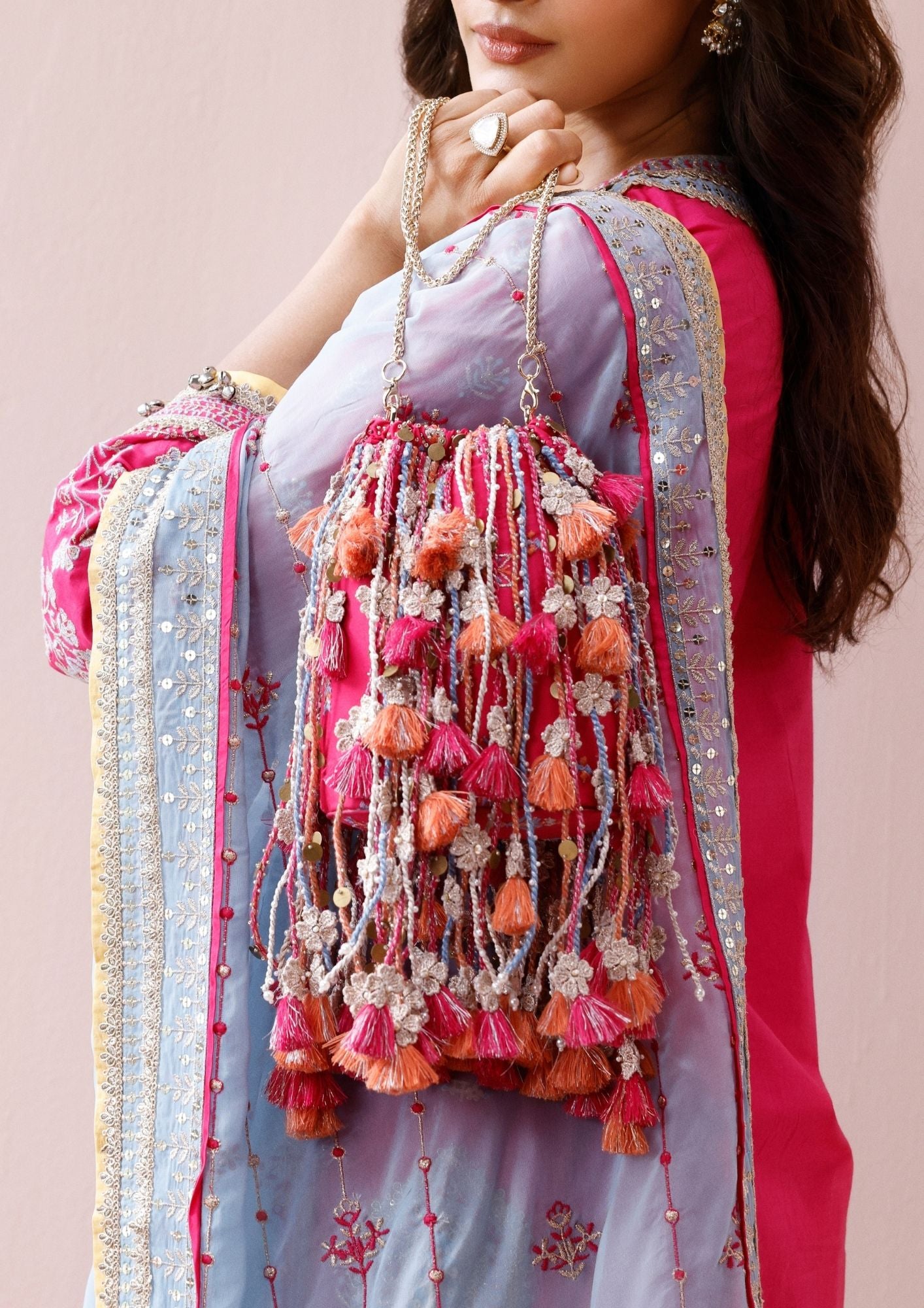 Bougainvillea Fushia Tassels Potli Bag
