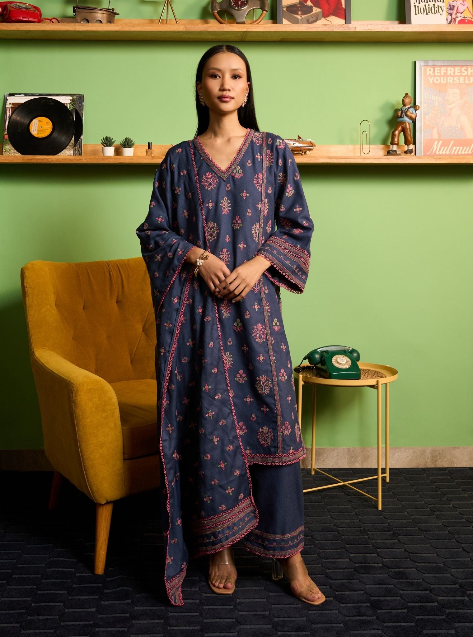 Heidi Wool Navy Kurta Set