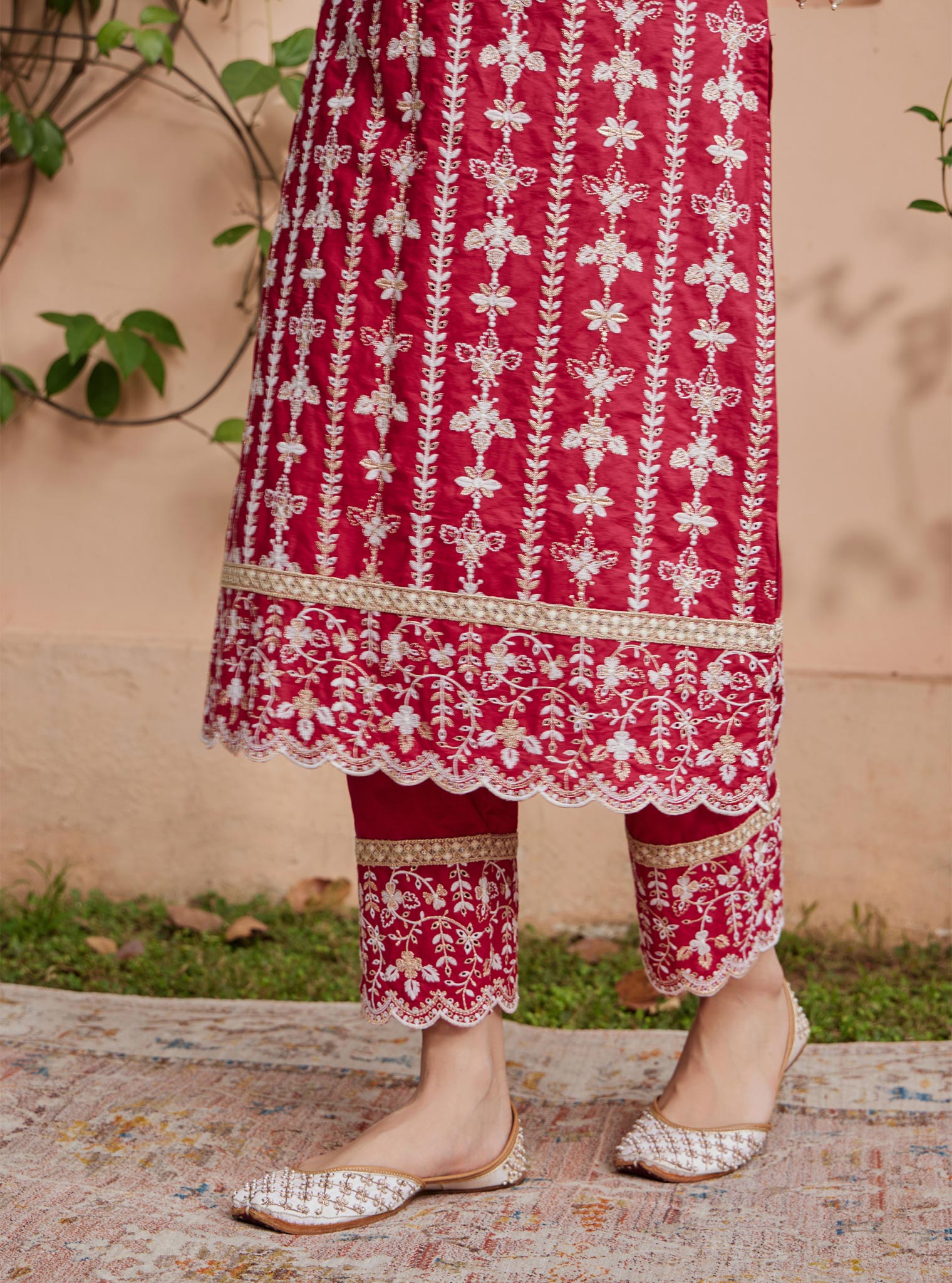 Mulmul Cotton Purvayi Red Pant
