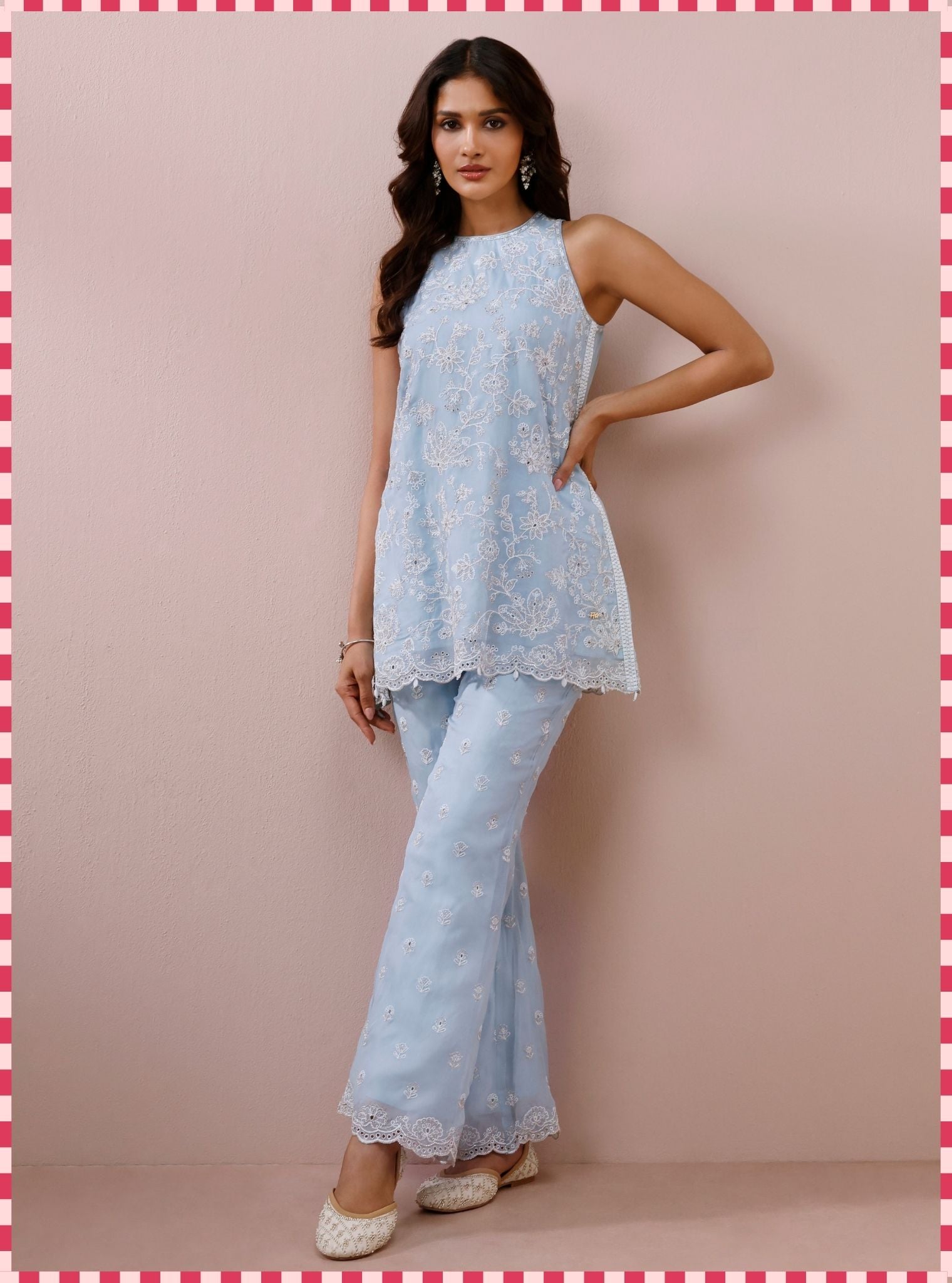 Alouette Organza Light Blue Co-Ord Set