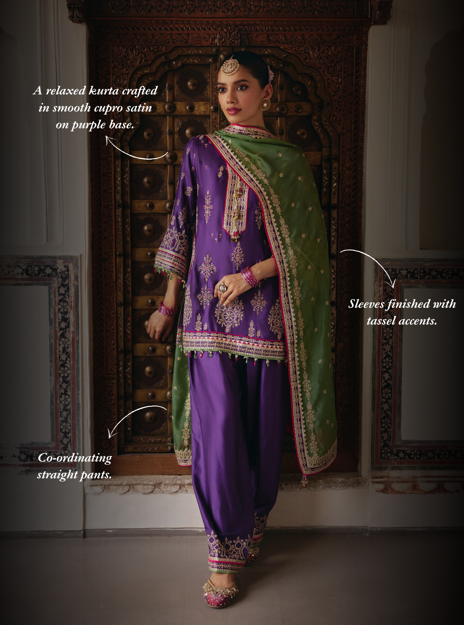Jaani Cupro Satin Purple Kurta Set