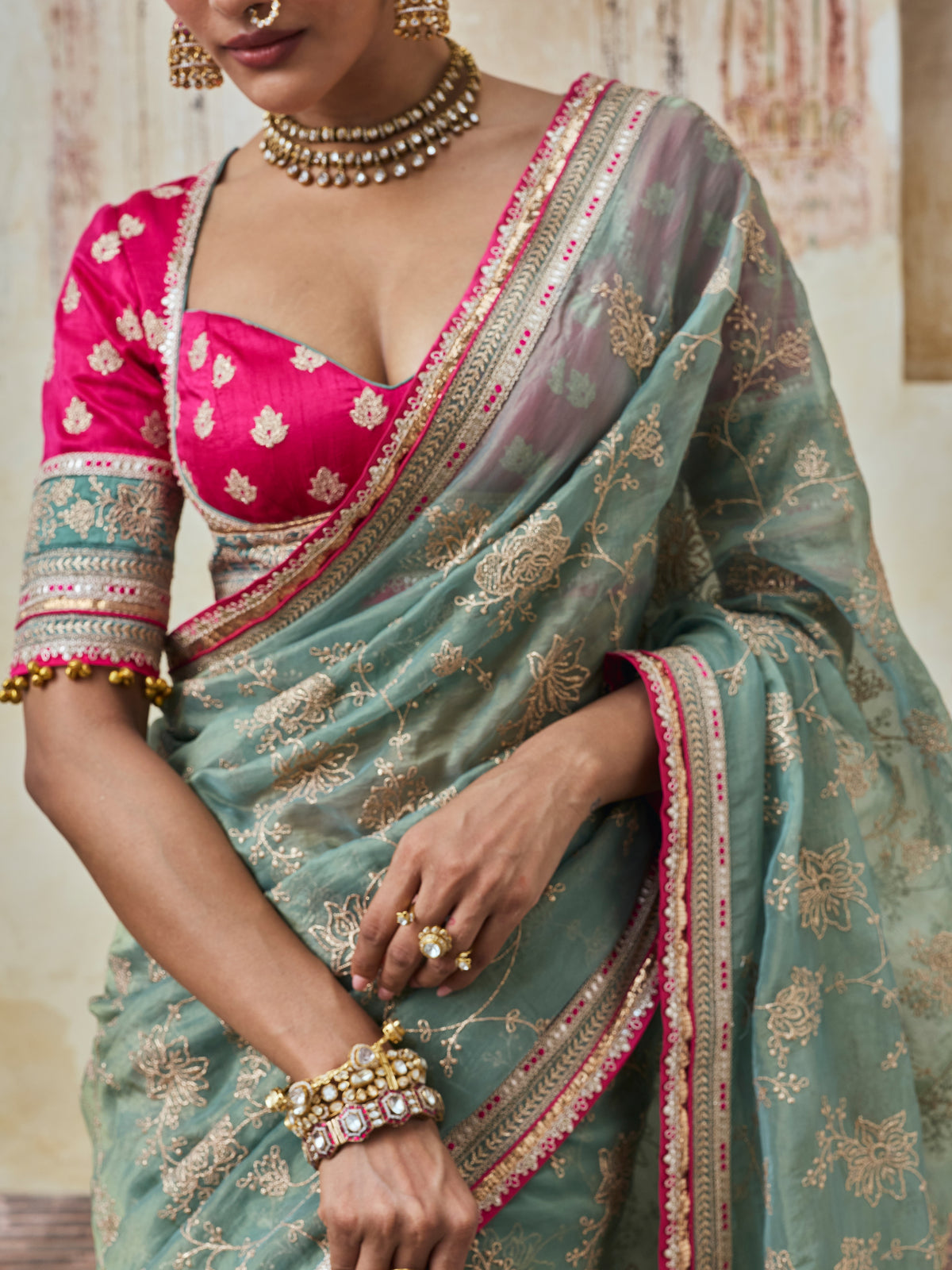 Parthi Lurex Organza Teal Blue Saree
