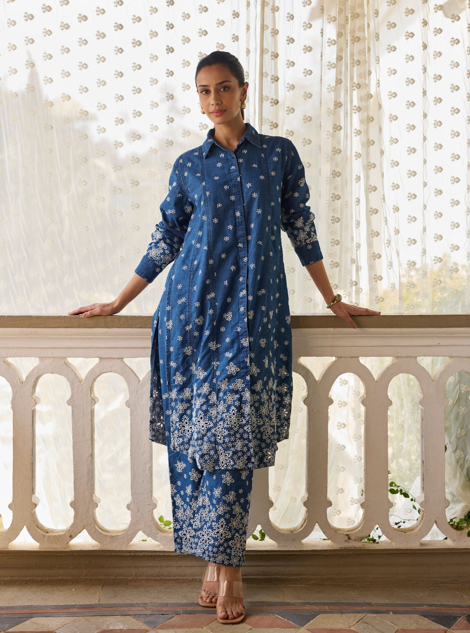 Amhara Denim Long Shirt Co-ord Set