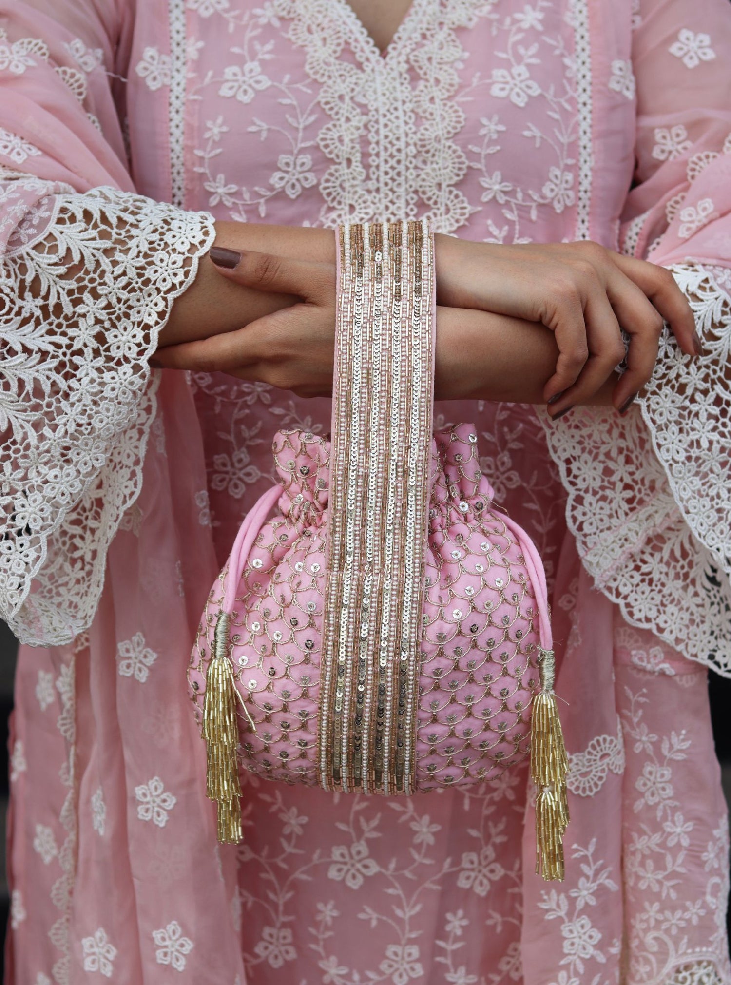 Mulmul Ruhani Pink Potli Bag main image 1