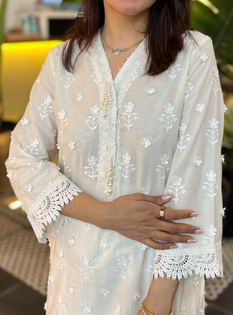 Mulmul Supima Cotton Elsie Kurta Off White