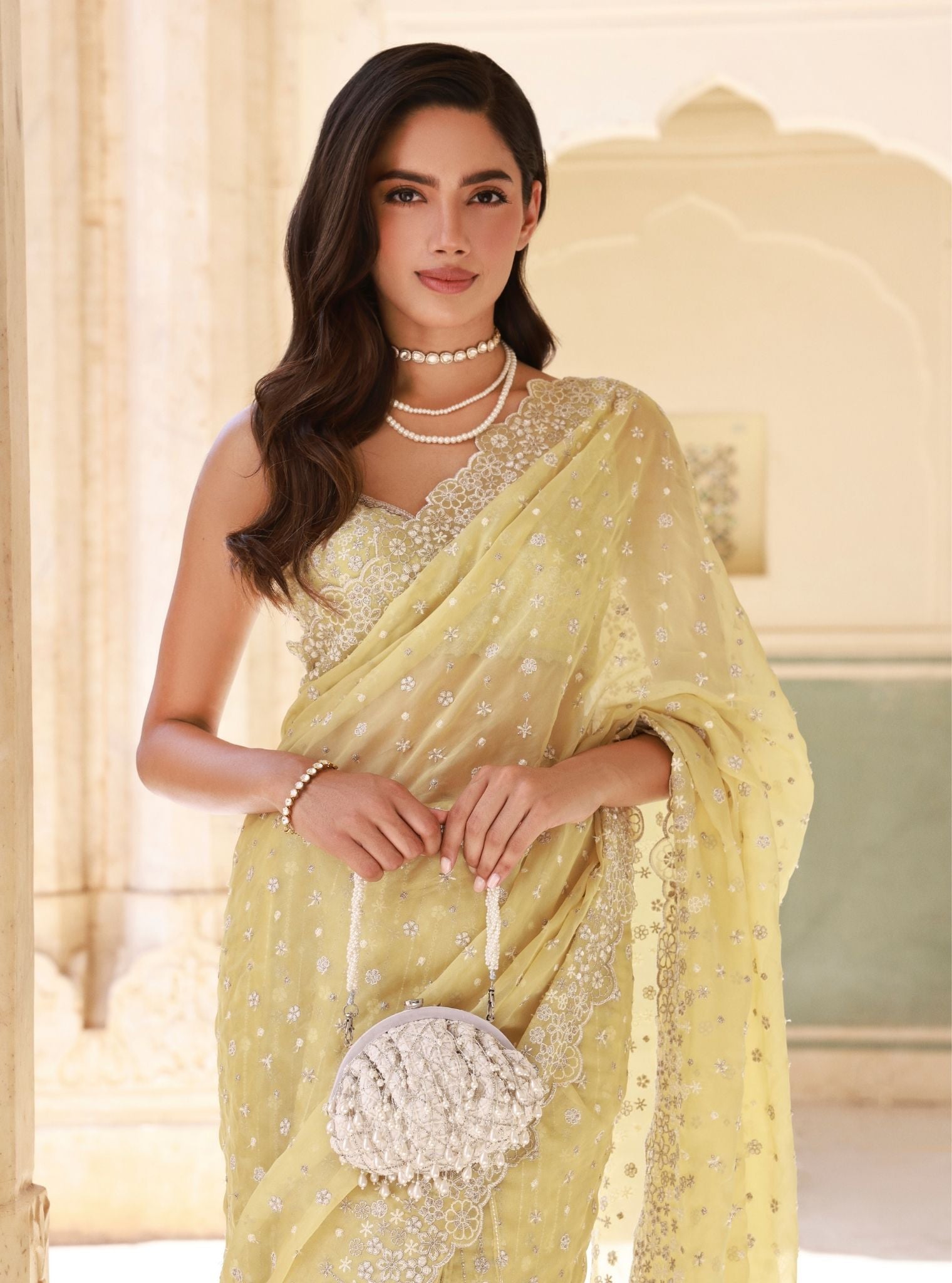 Ahlira Lime Organza Saree