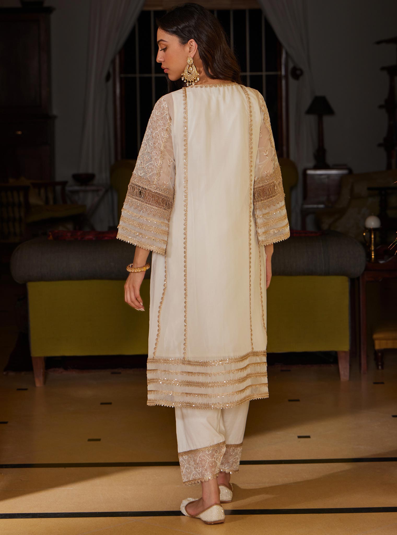 Mulmul Organza Vipas Off White Kurta