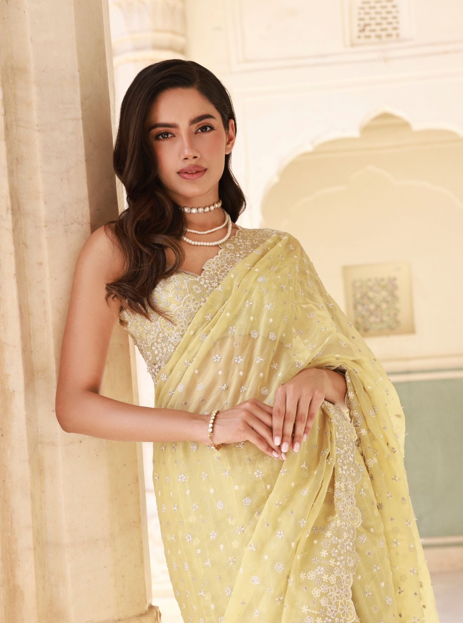 Ahlira Lime Organza Saree