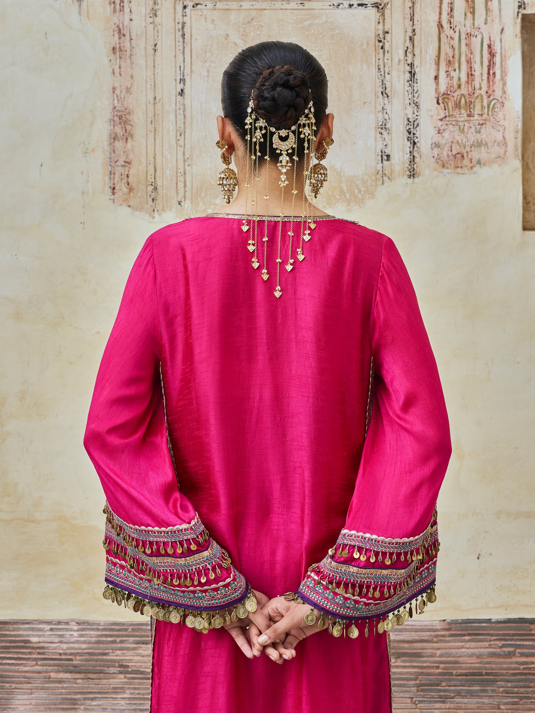 Shaabni Bemberg Raw Silk Fuchsia Kaftan Set