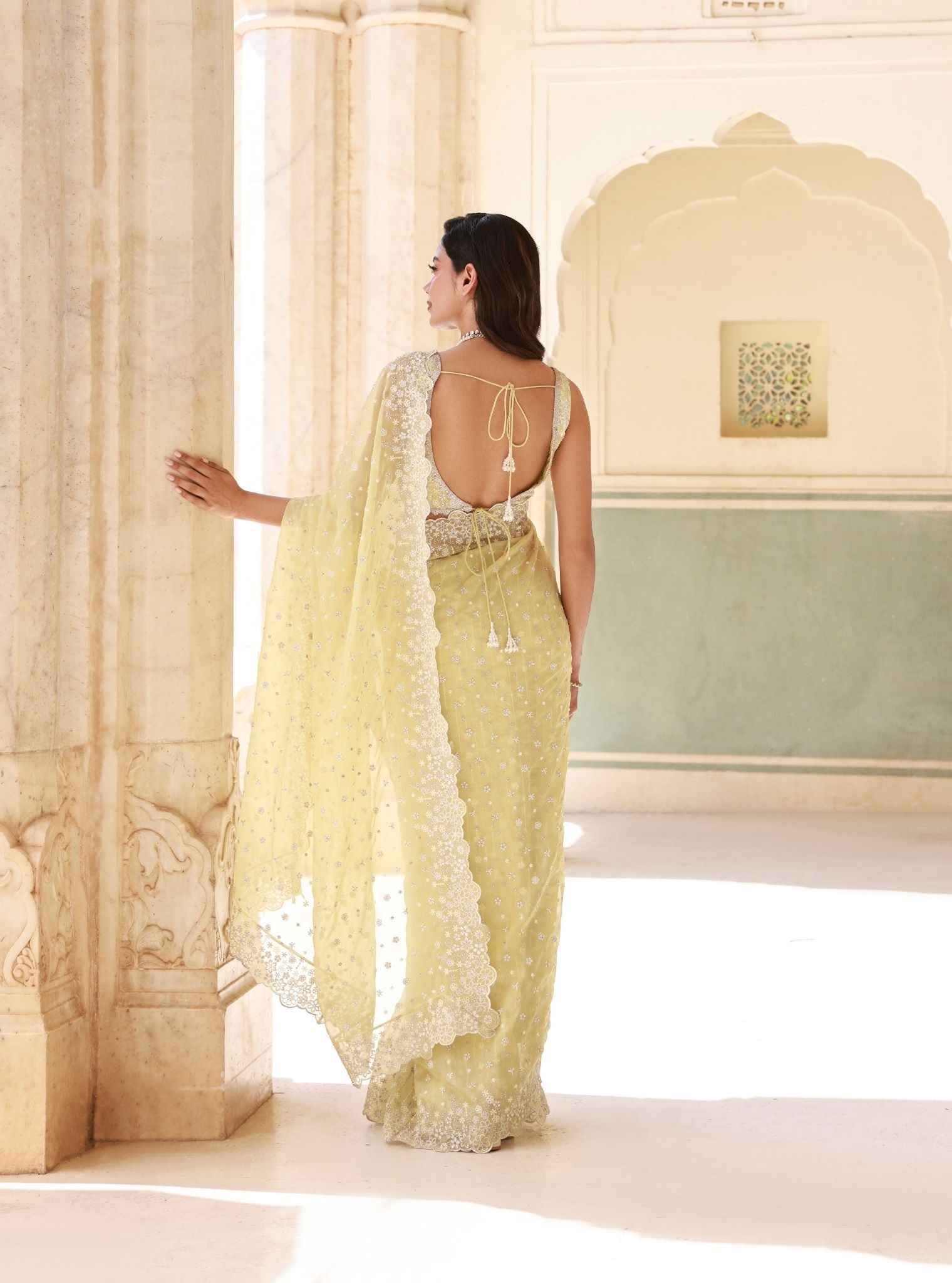 Ahlira Lime Organza Saree