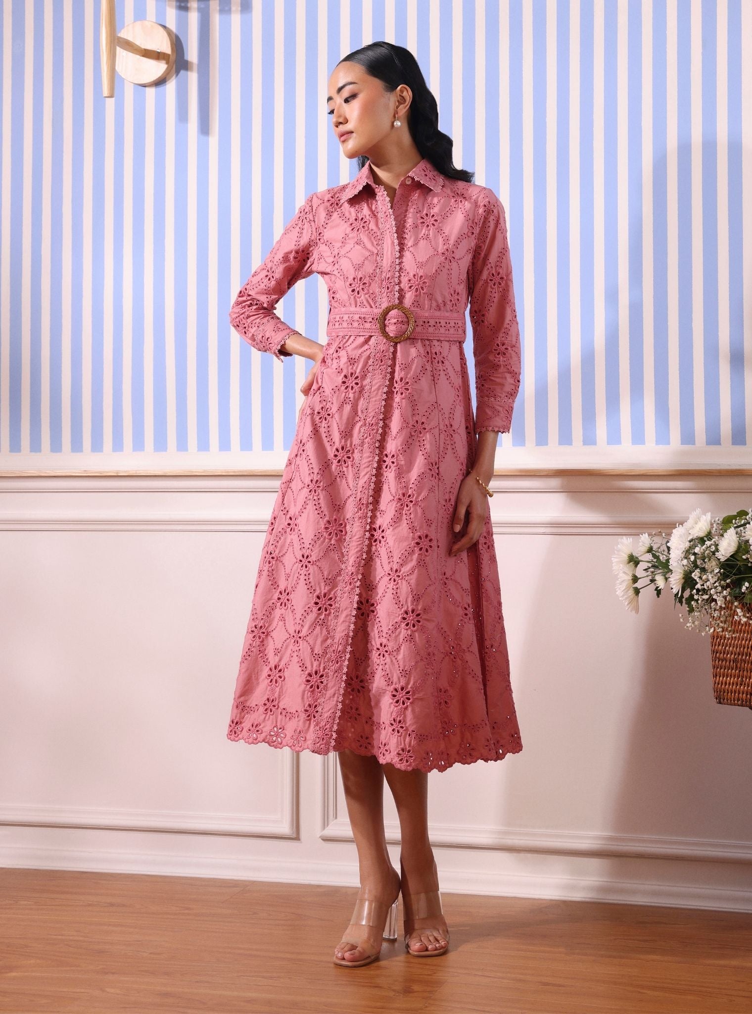 Mulmul Cotton Astrid Salmon Pink Dress