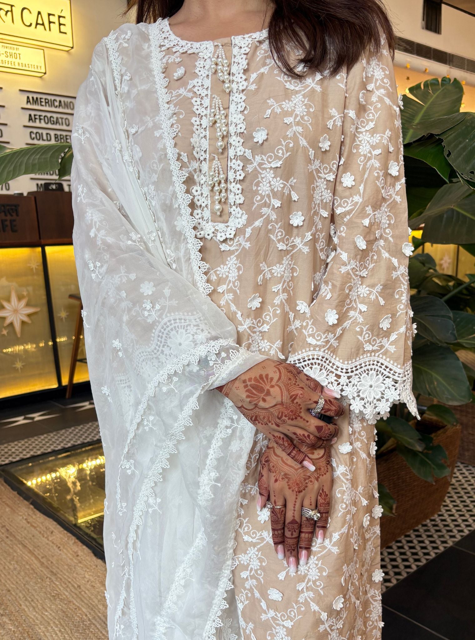 Baybreeze Beige Kurta with Arpora Cotton White Pant