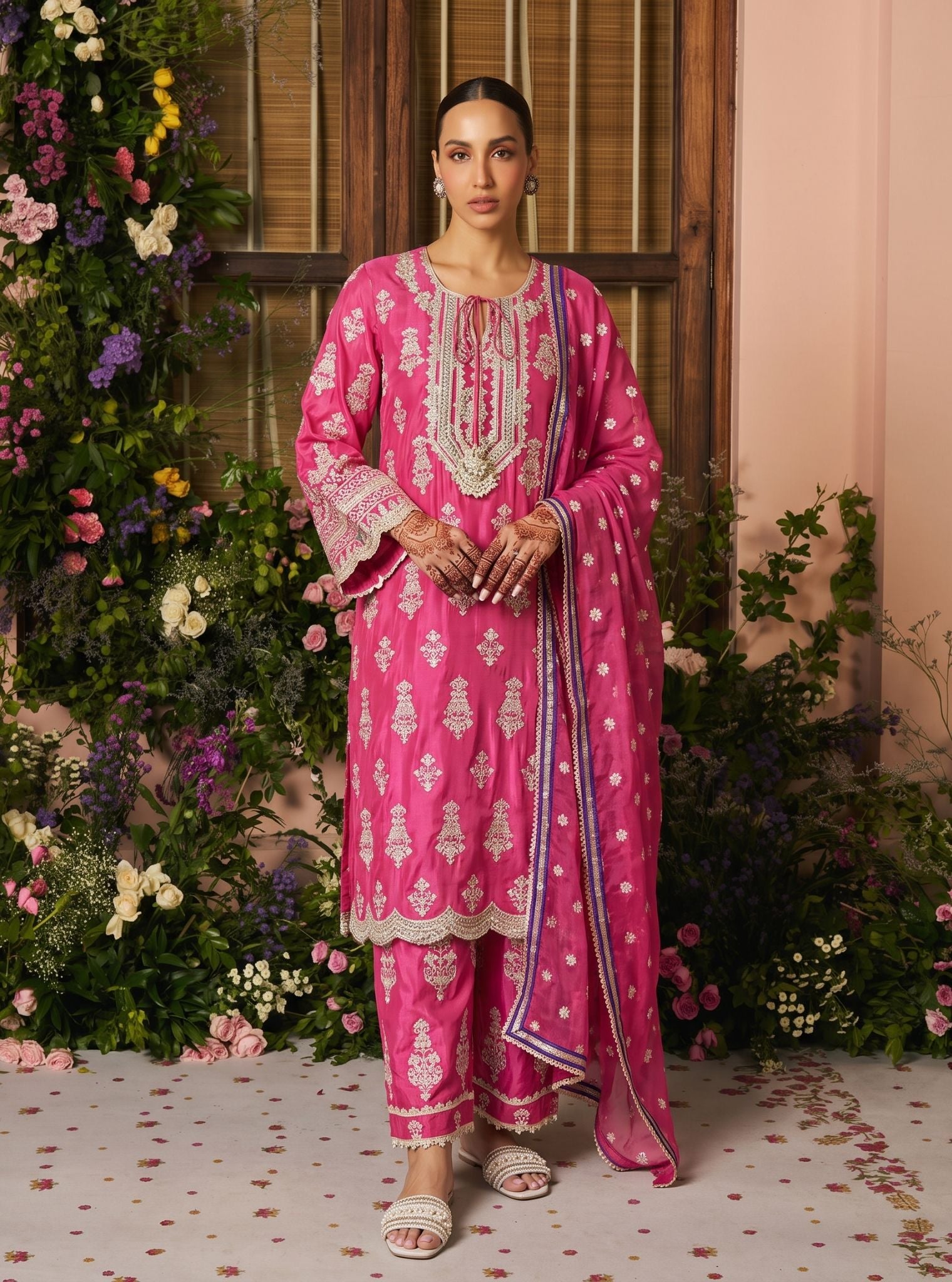 Intira Pima Satin Fuschia Kurta Set