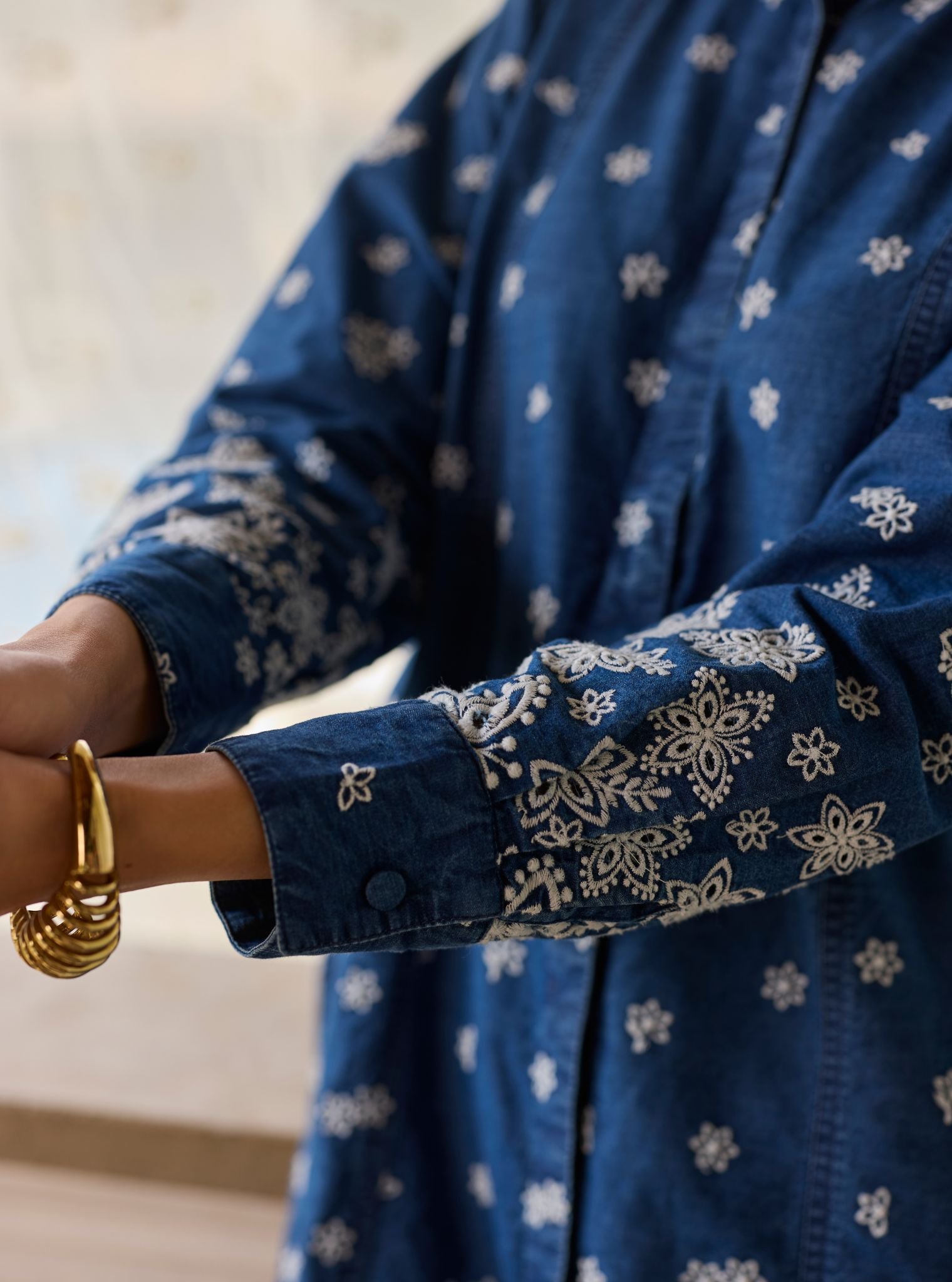 Amhara Denim Long Shirt Co-ord Set