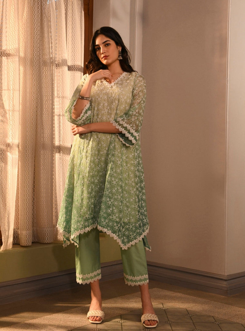 Mulmul Organza Green Celeste Pant