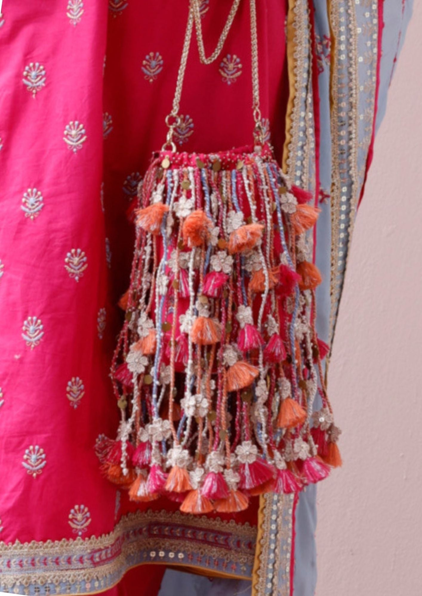 Bougainvillea Fushia Tassels Potli Bag
