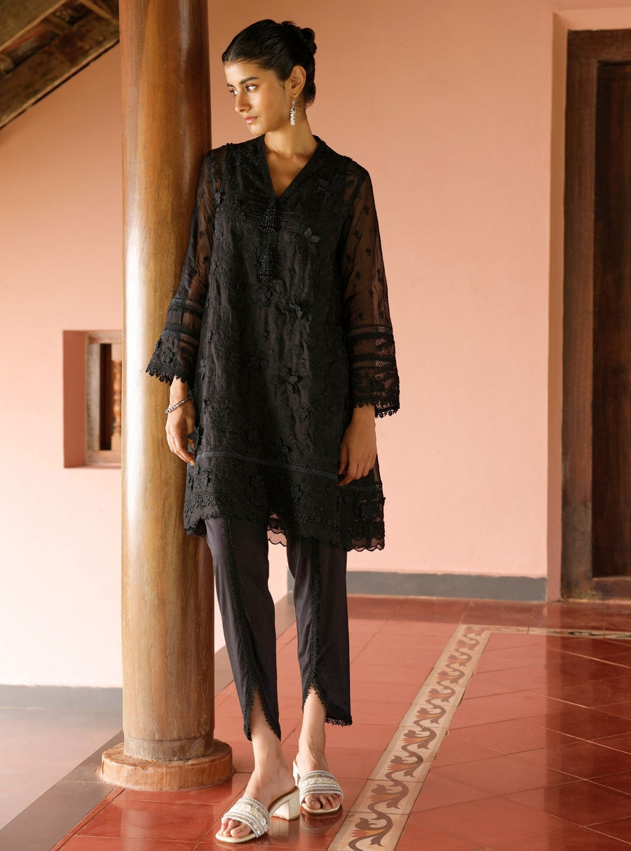 Citra Organza Black Kurta with Rasiya Black Pant Set main image 1