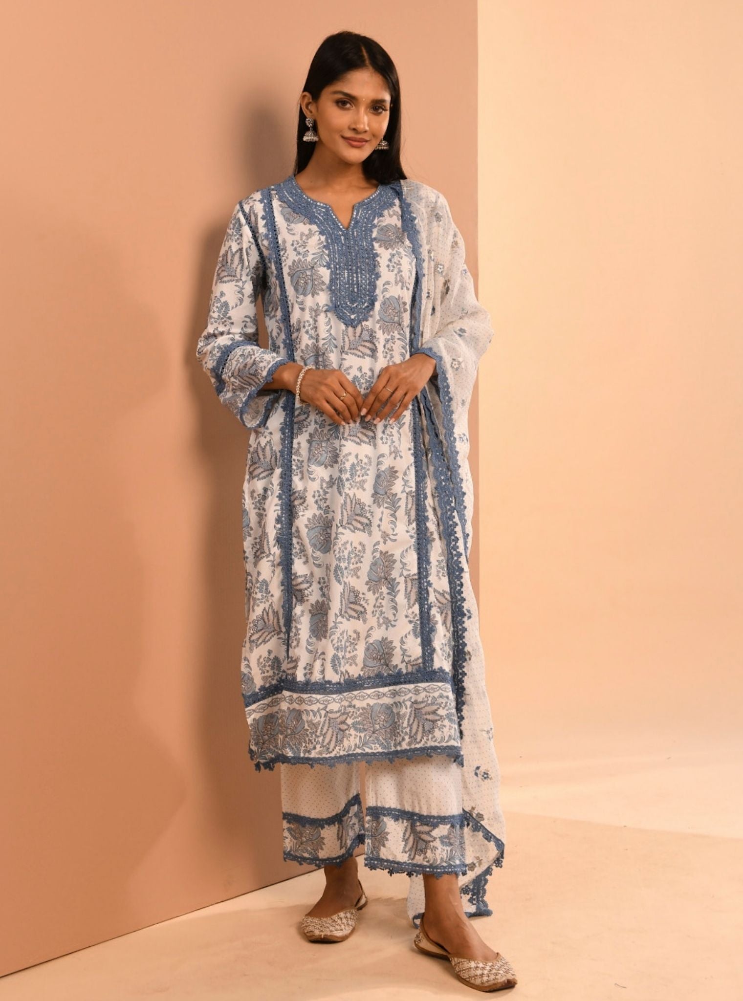 Mulmul Cotton Esti Blue Kurta