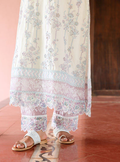 Zahava Supima Cotton Off White/Lilac Kurta Set