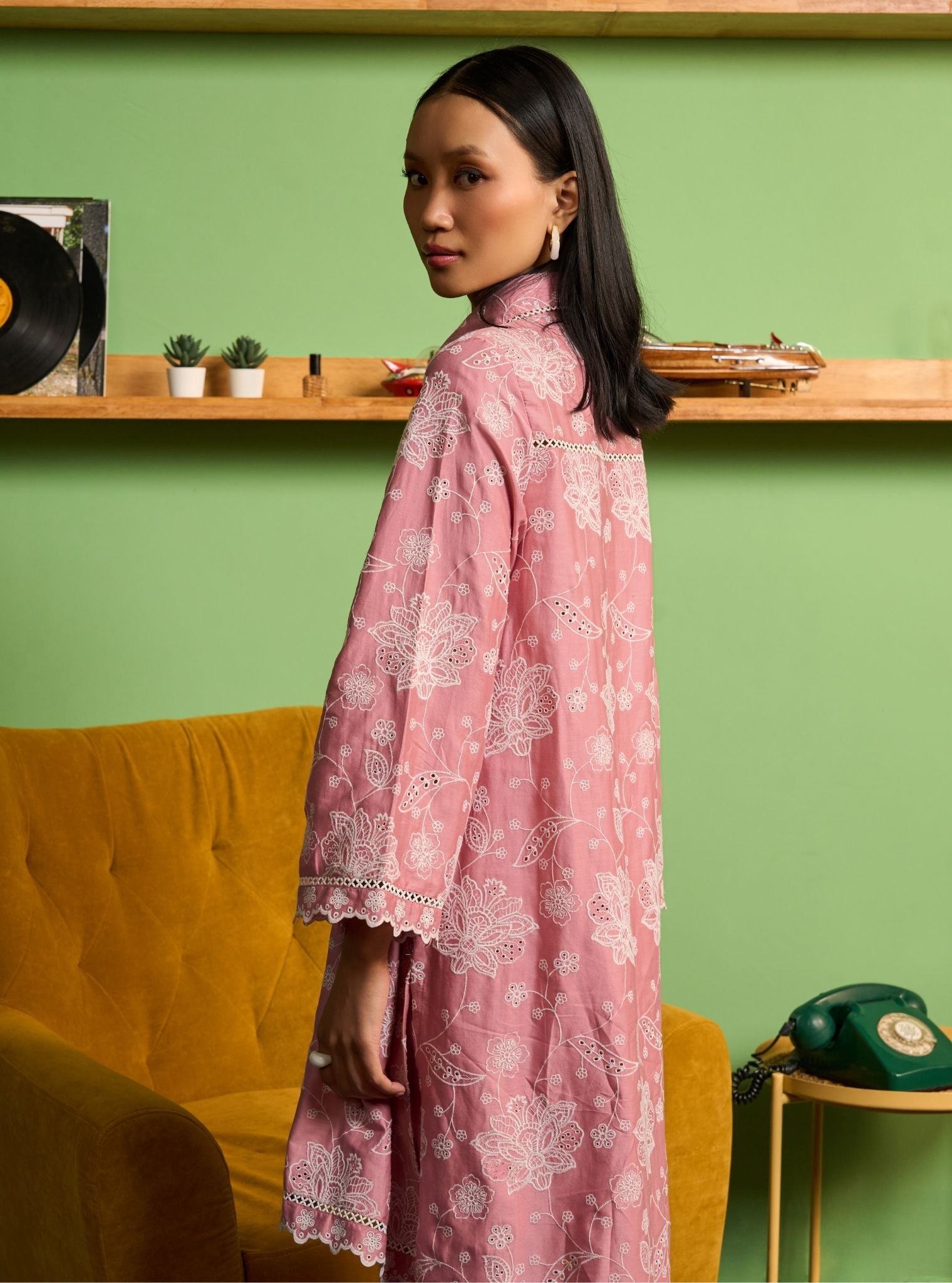 Ziri Pima Satin Onion Pink Kurta Shirt Set