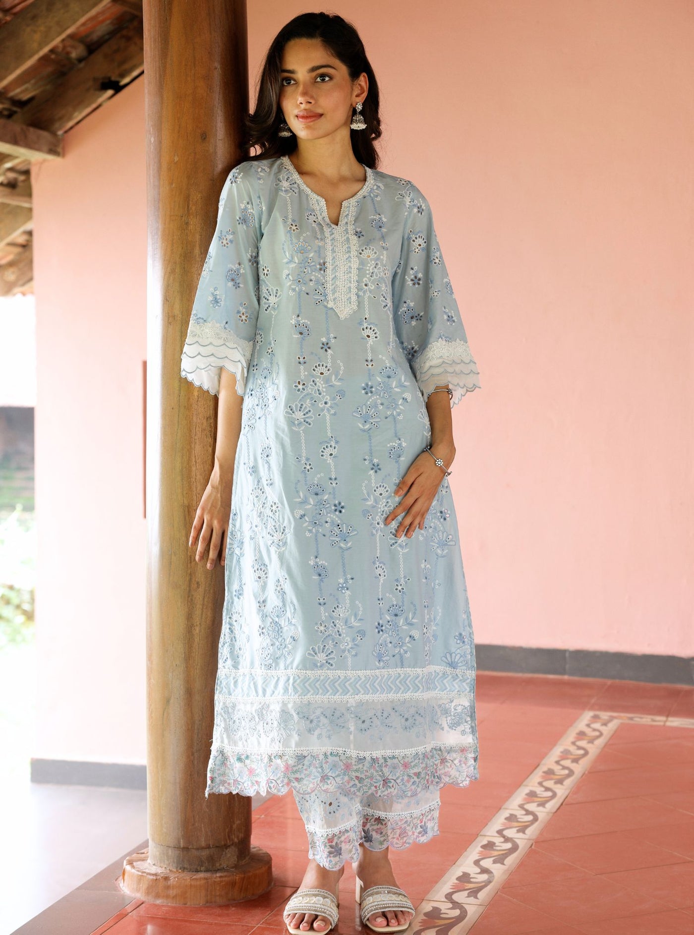 Mulmul Supima Cotton Dove Light Blue Dupatta main image 0
