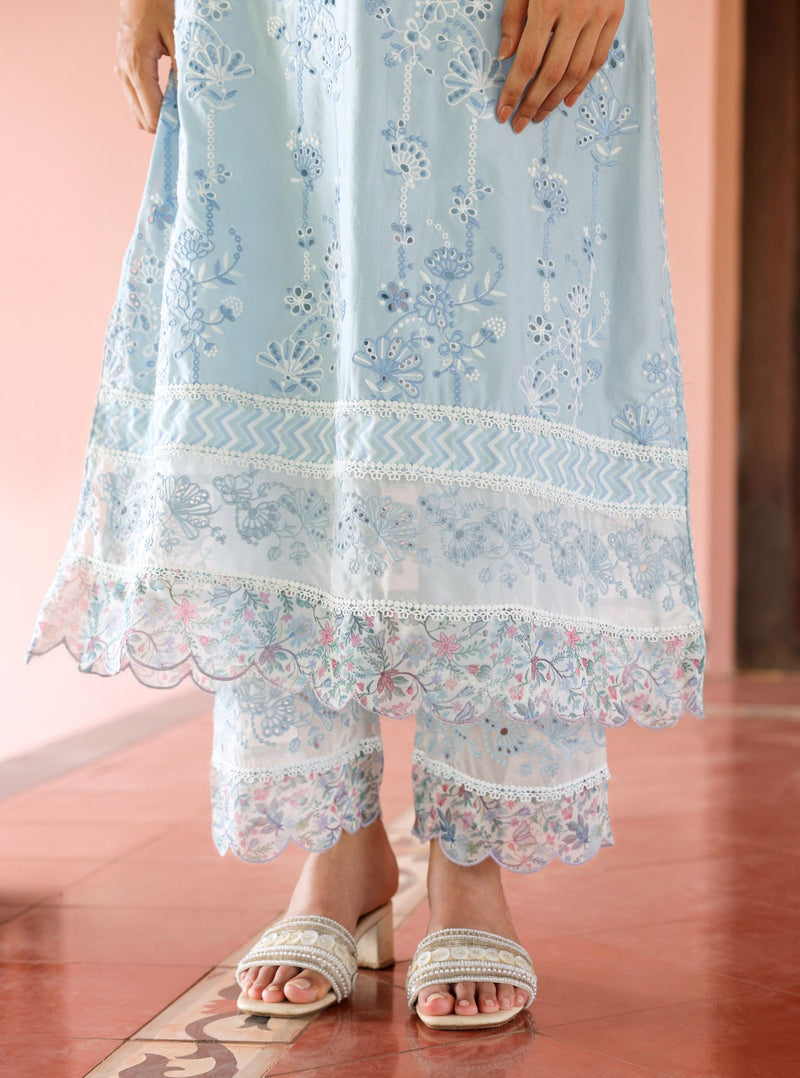 Mulmul Supima Cotton Eva Light Blue Pant main image 1