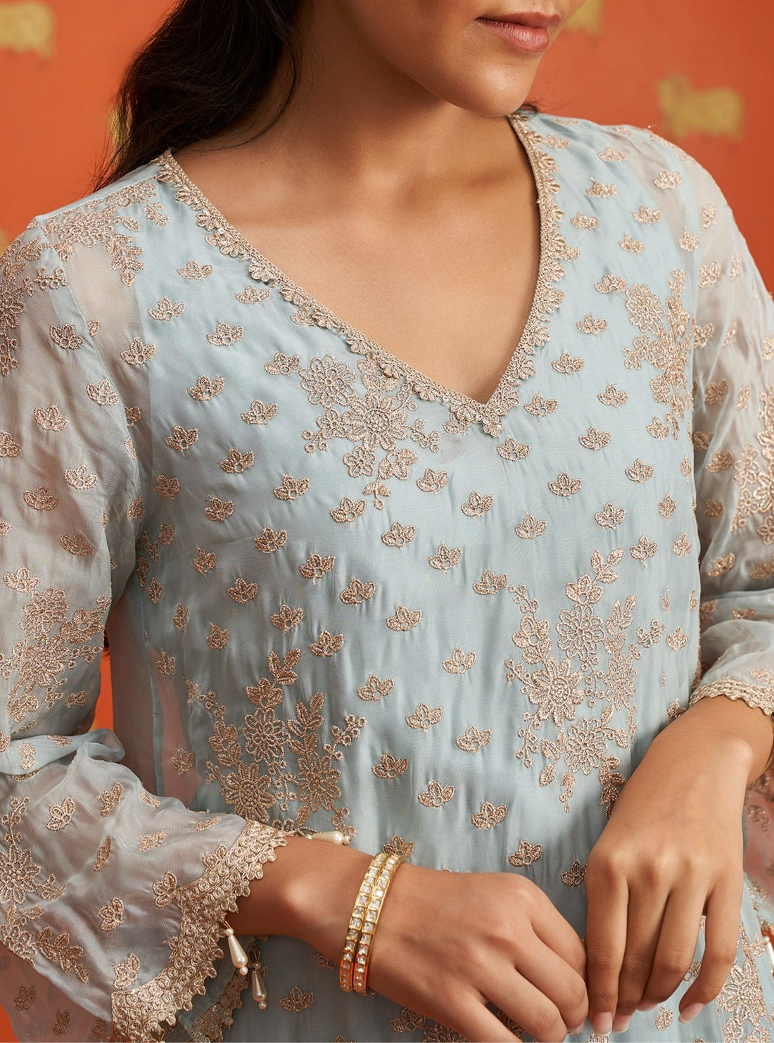 Mulmul Organza Printed Wales Blue Dupatta