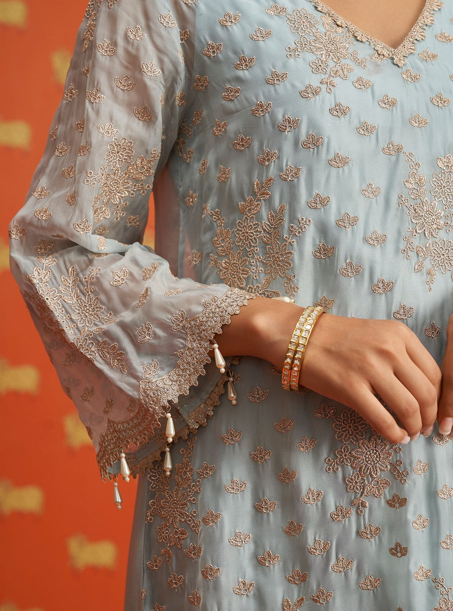 Mulmul Organza Pralika Blue Dupatta