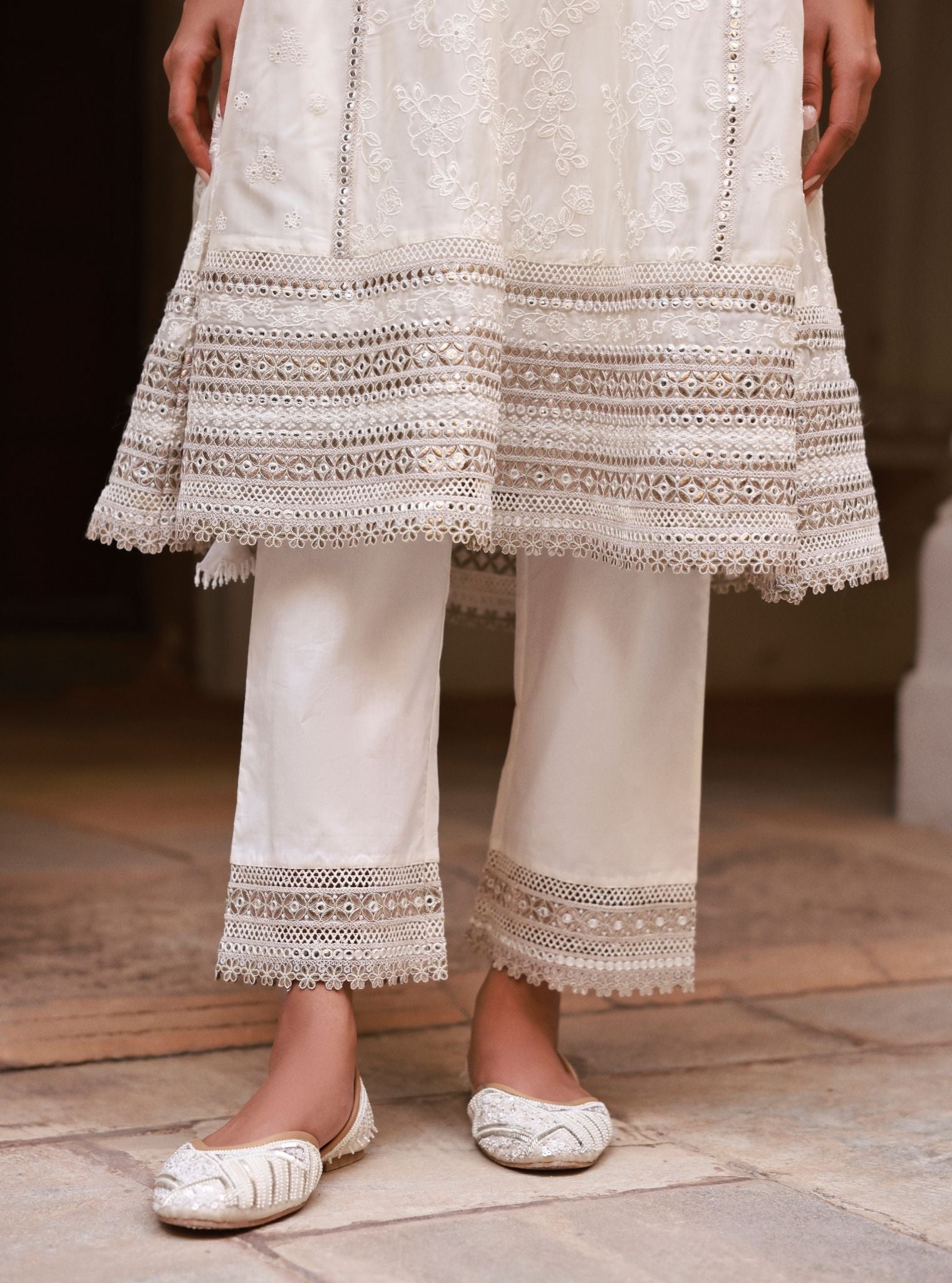 Lomika Off White Organza Anarkali Set