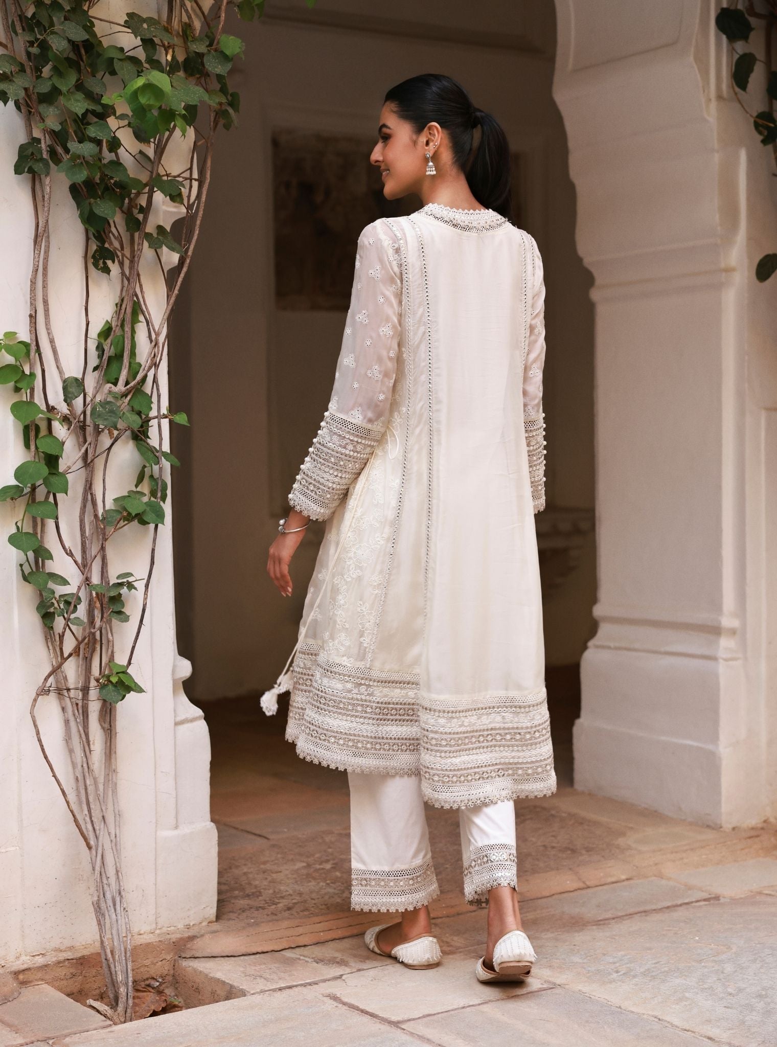 Lomika Off White Organza Anarkali Set