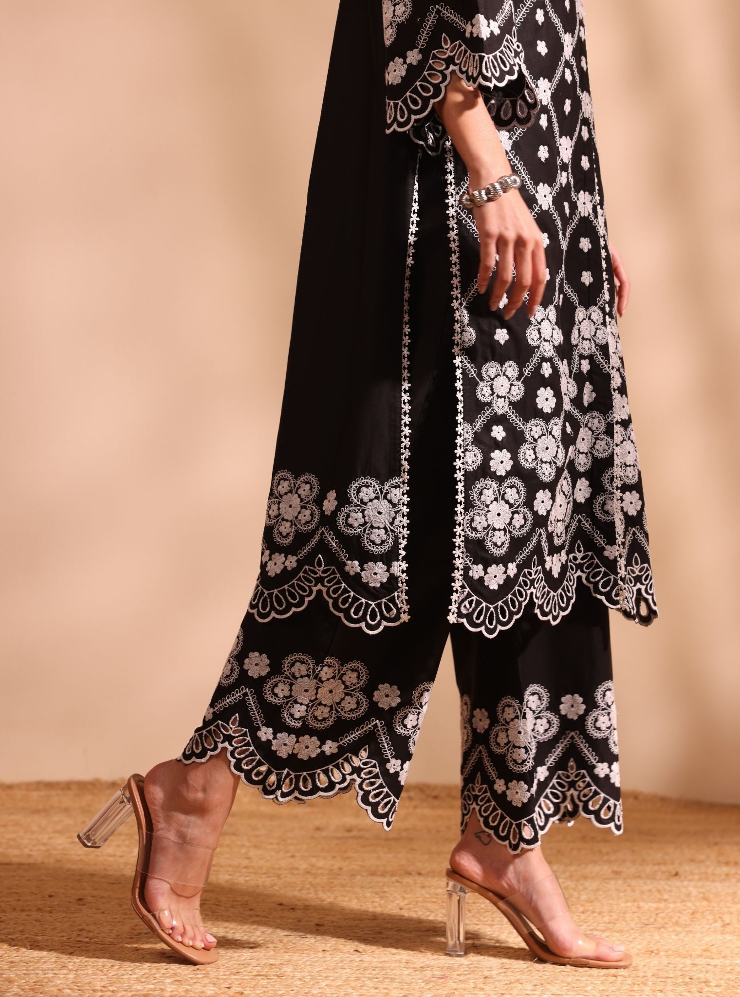 Mulmul Cotton Magnus Black Long Shirt With Mulmul Cotton Magnus Black Pant