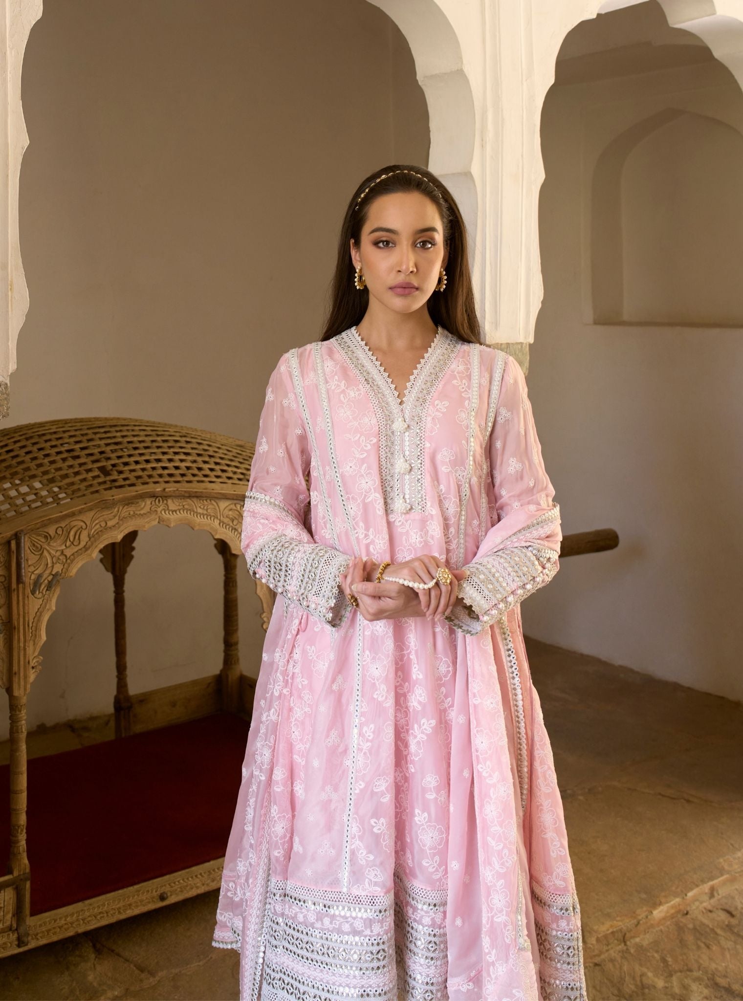 Lomika Pink Organza Anarkali Set