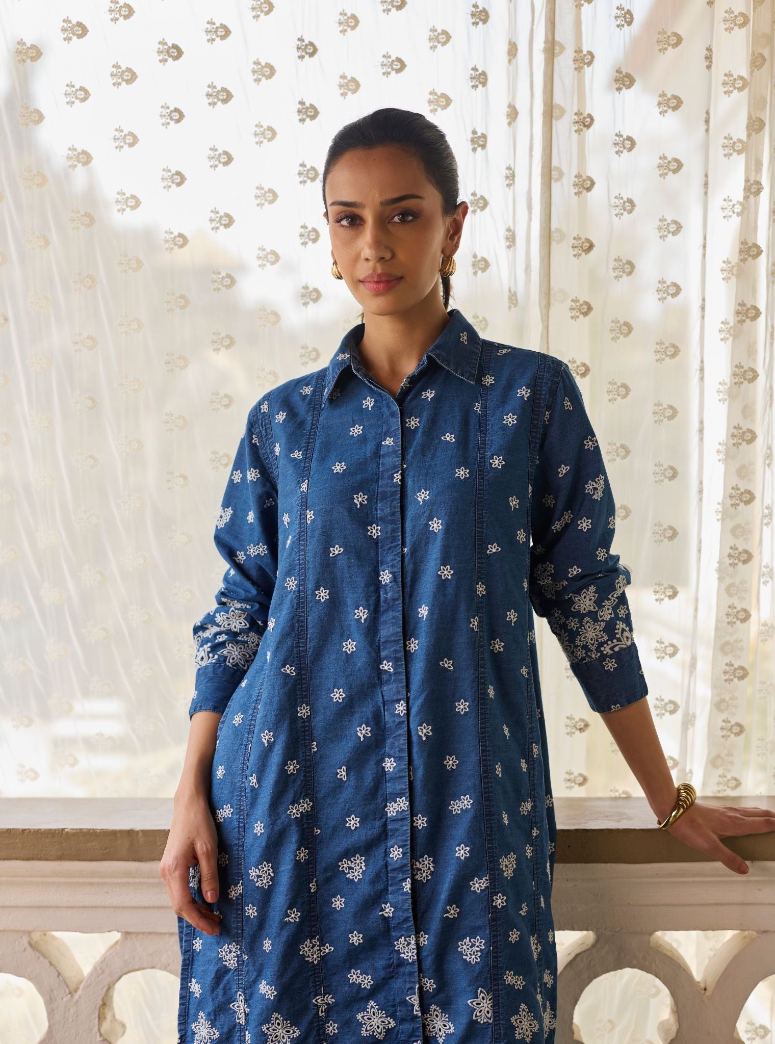 Amhara Denim Long Shirt Co-ord Set