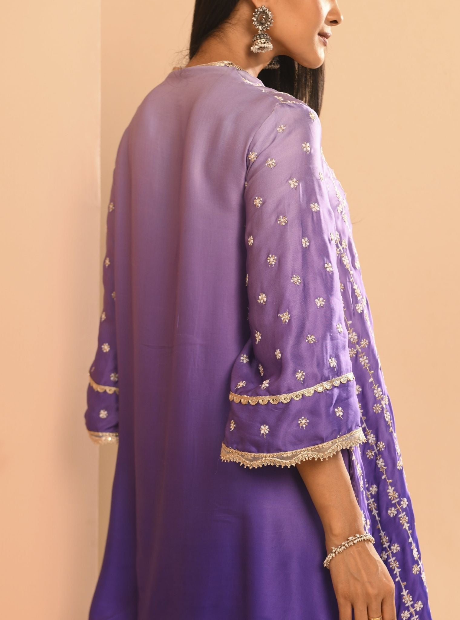 Mulmul Cupro Silk Inara Purple Kurta With Mulmul Inara Purple Dhoti Pant