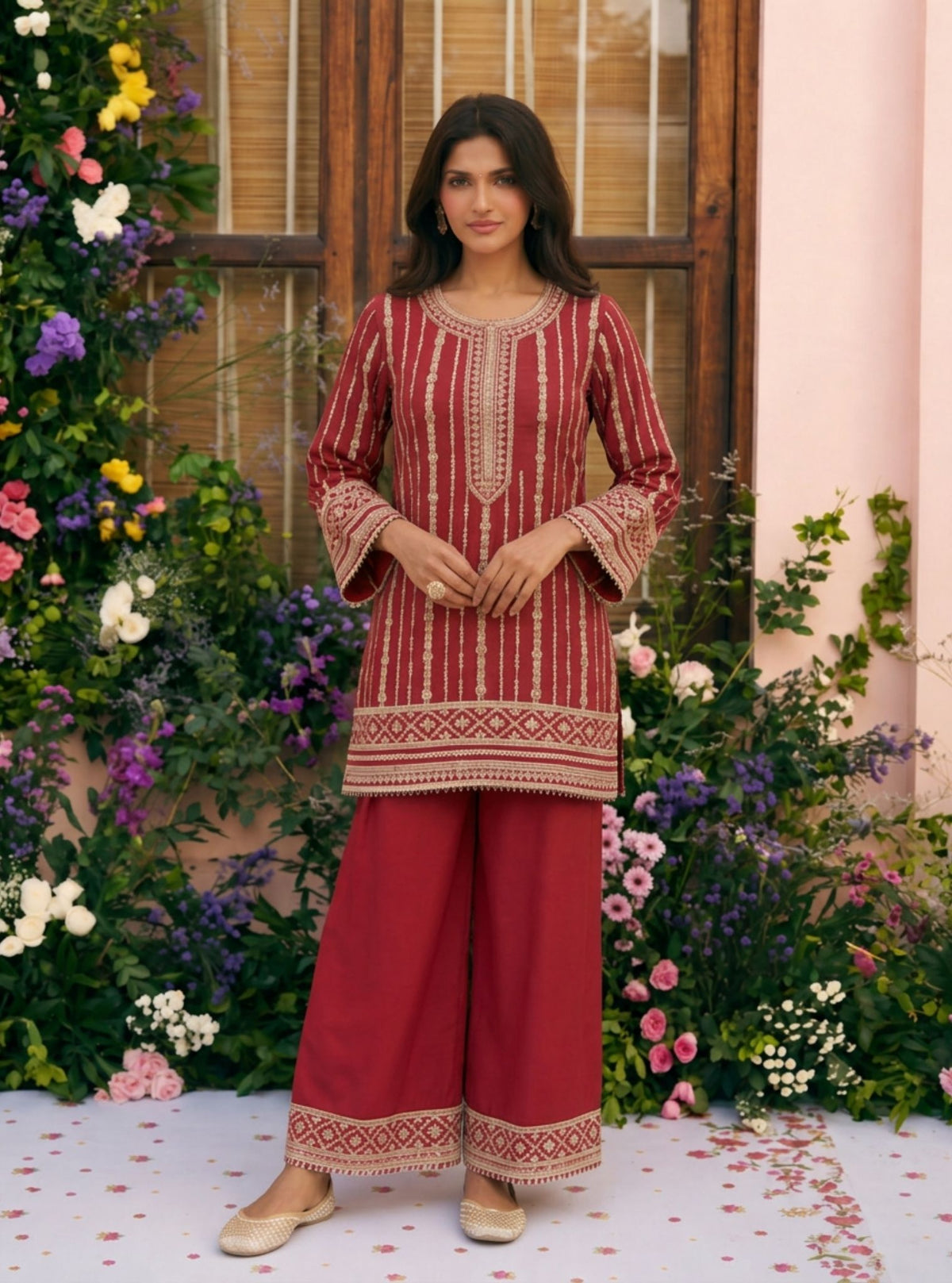 Jhumri Crepe Red Kurta Set