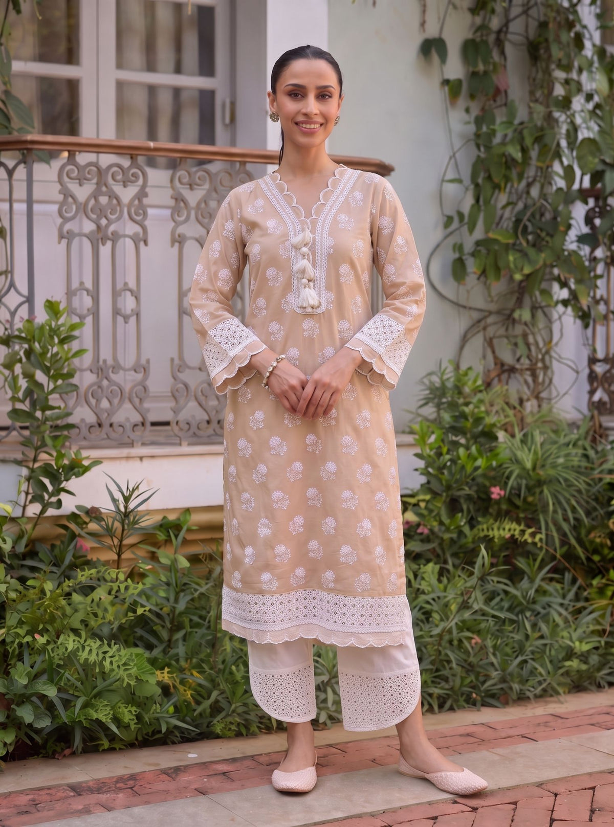 Taro Supima Cotton Beige Kurta Set