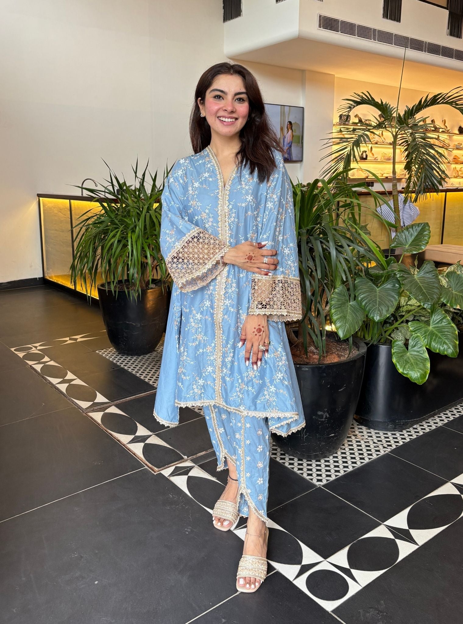 Mulmul Cotton Avira Blue Kurta with Mulmul Cotton Avira Blue Pant