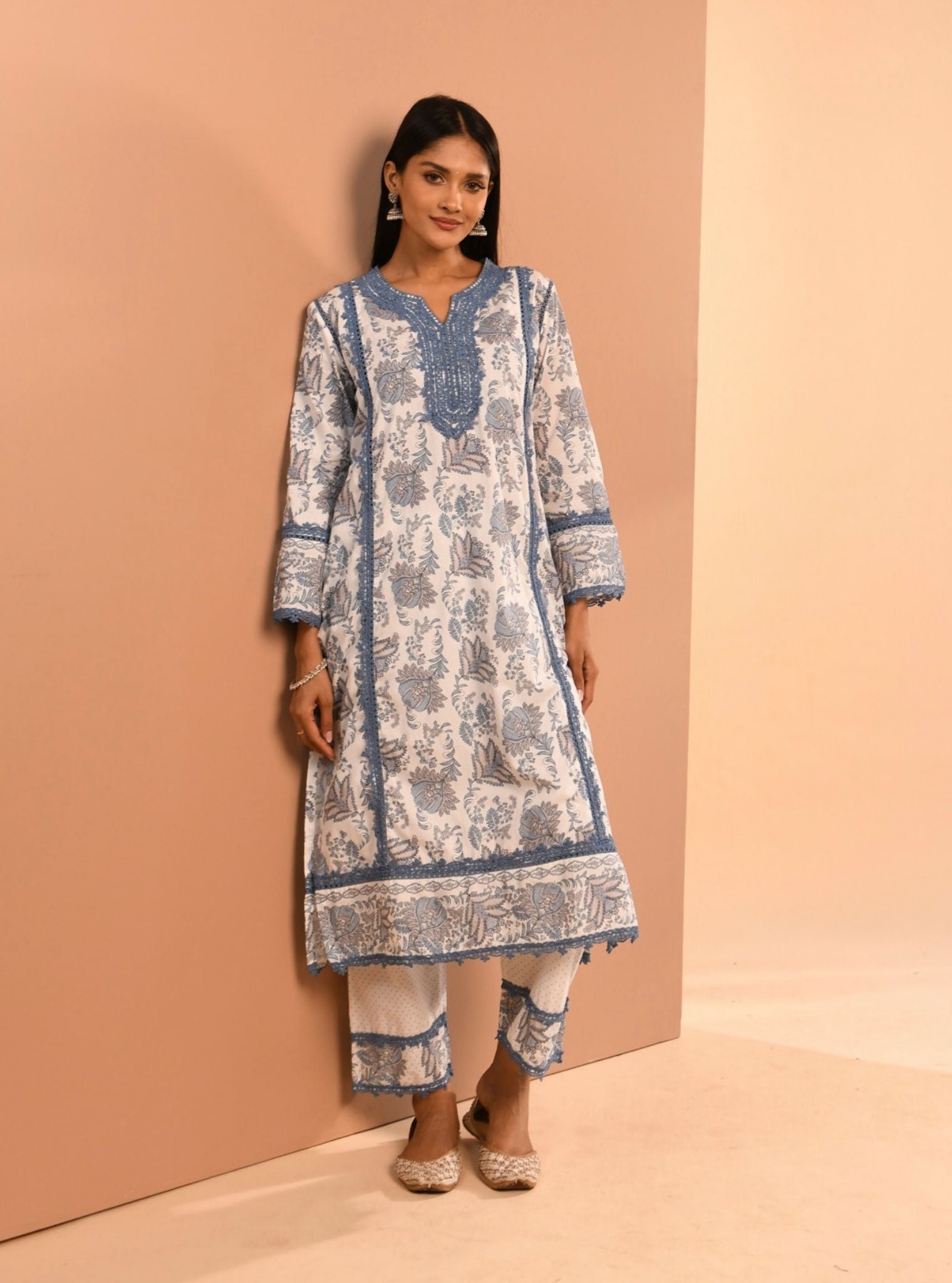 Mulmul Cotton Esti Blue Kurta