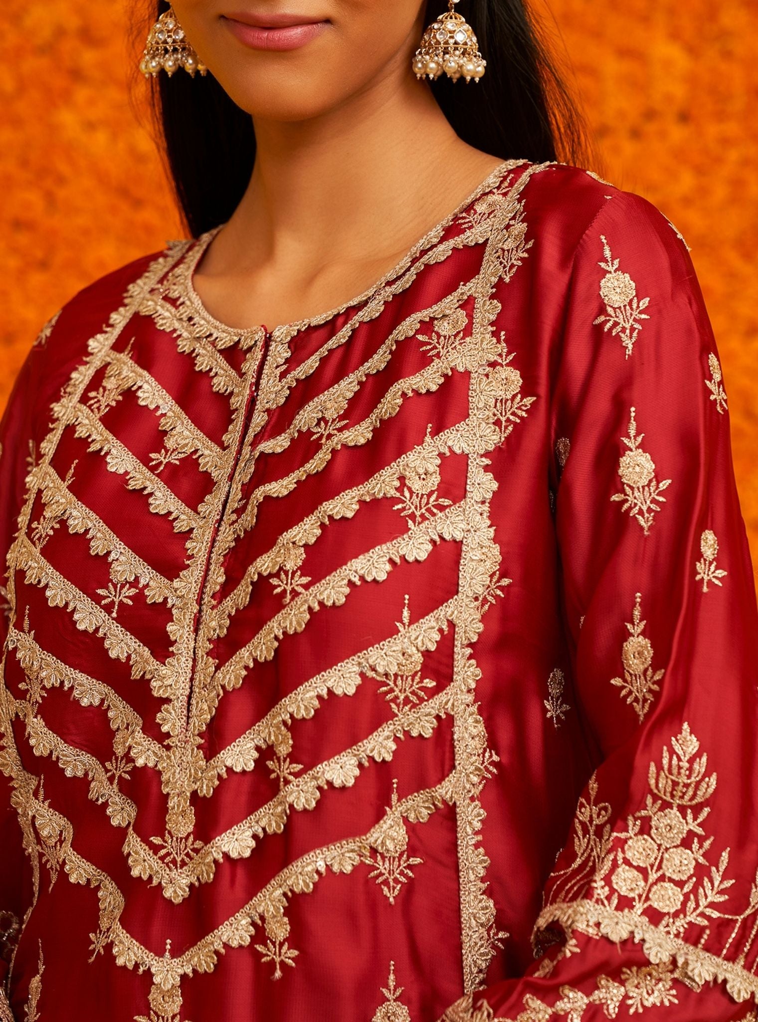 Ambar Organza Satin Red Kurta