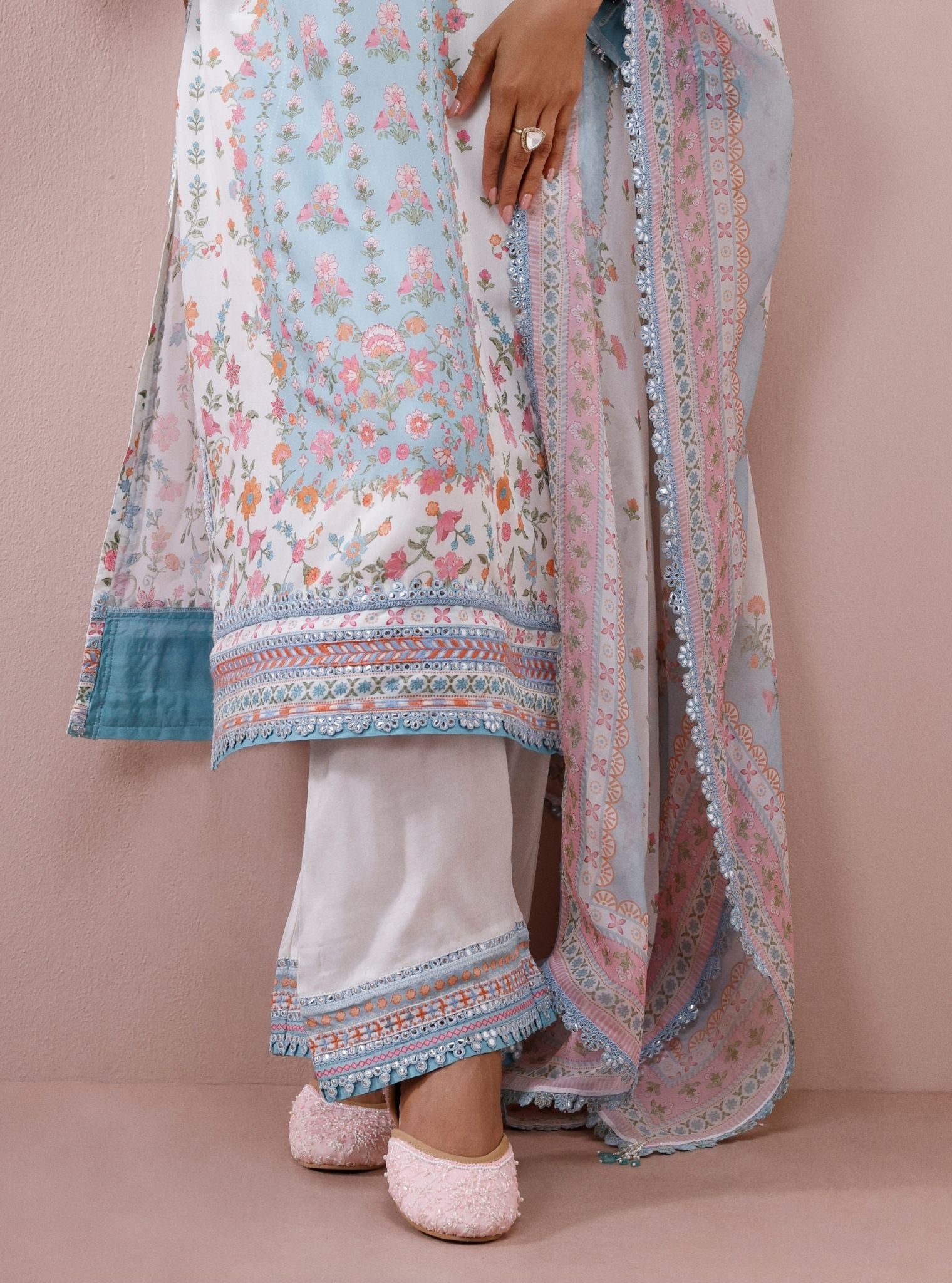 Arohi Lawn Printed White Long Kurta Set