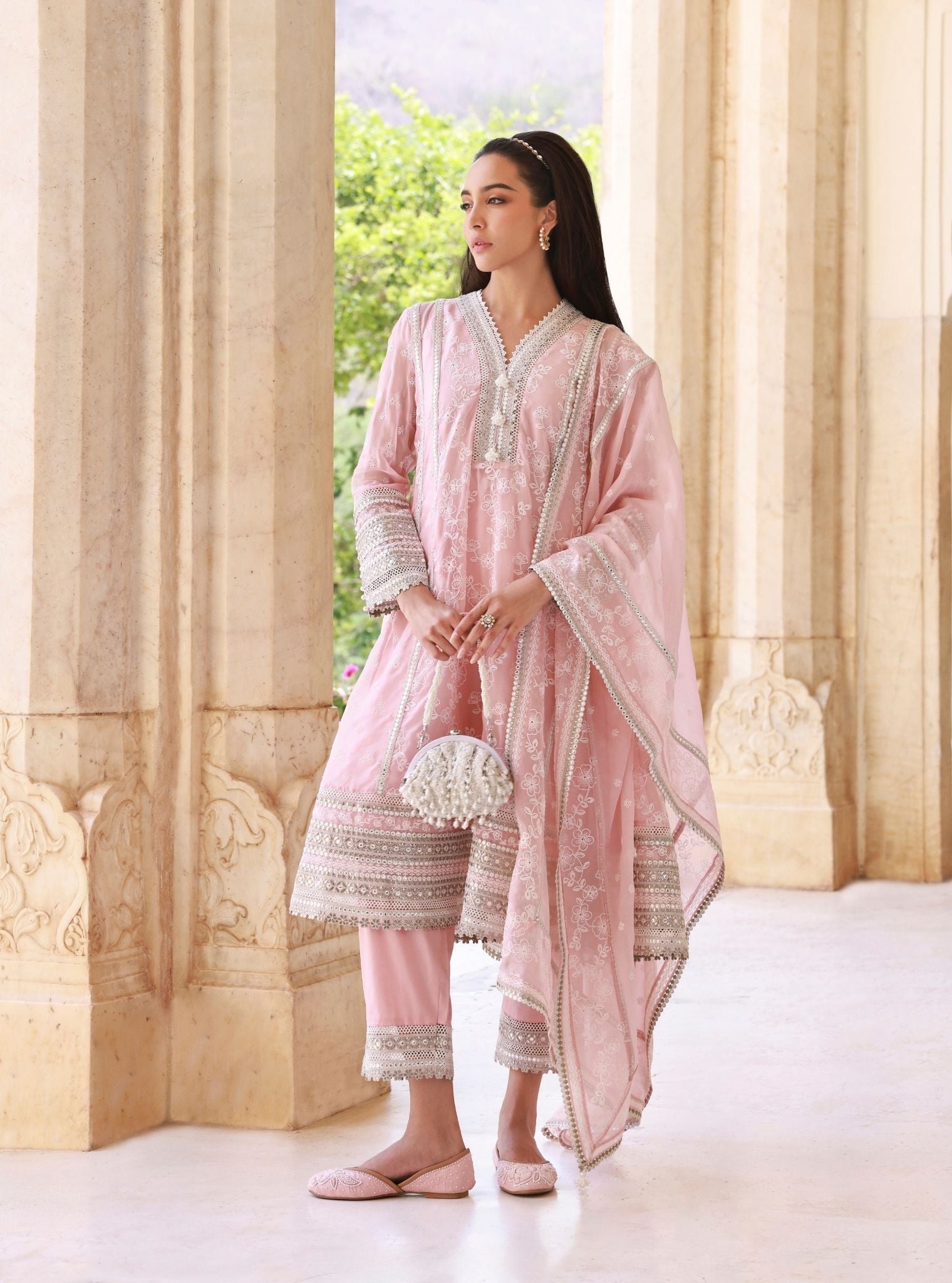 Lomika Pink Organza Anarkali Set