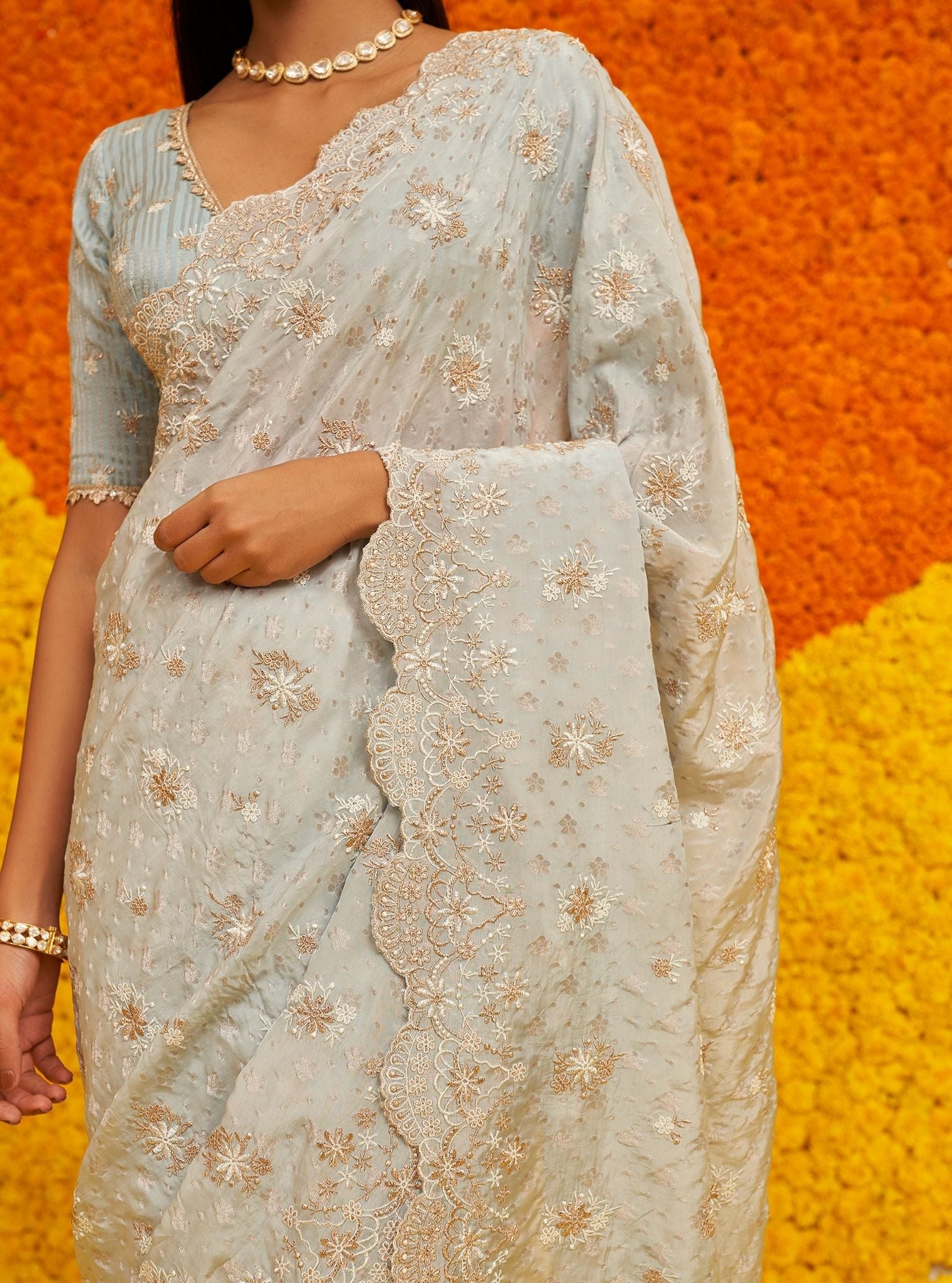 Mulmul Banarsi Haseena Light Blue Saree