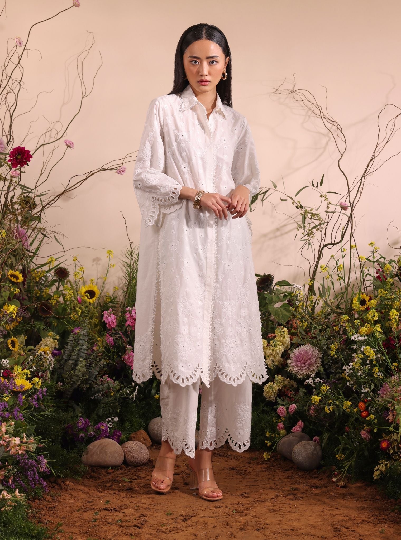 Mulmul Cotton Magnus White Kurta Shirt With Mulmul Cotton Magnus White Pant