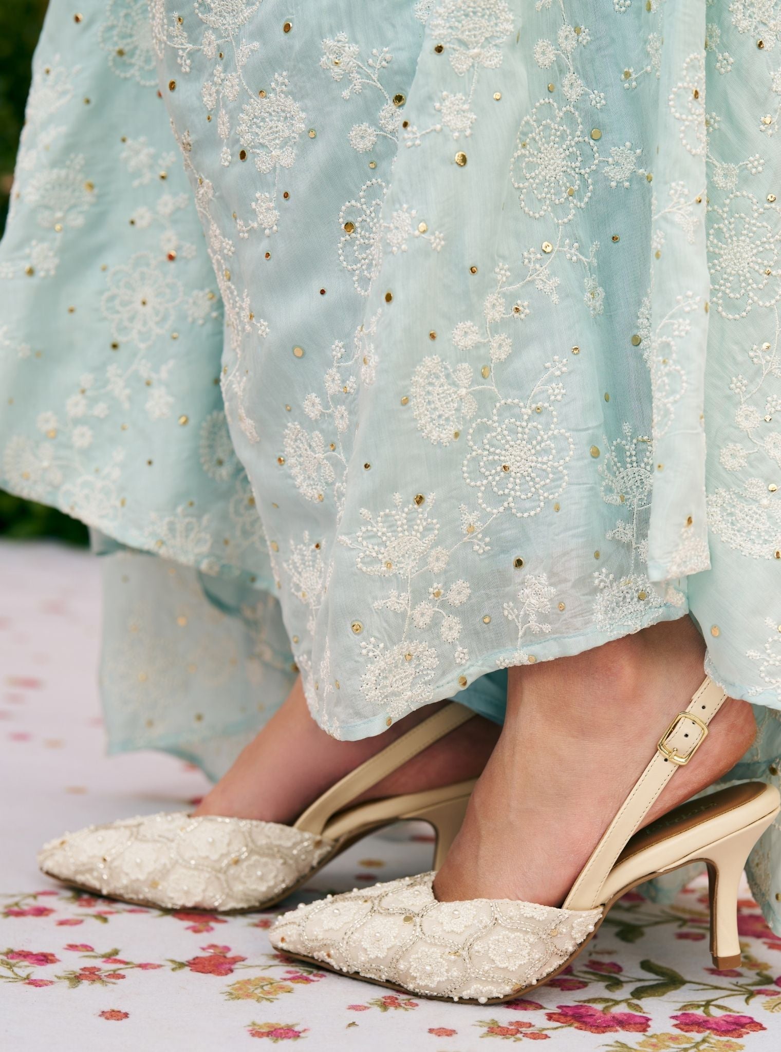 Chavi Mulmul Silk Light Blue Waistcoat with Skirt