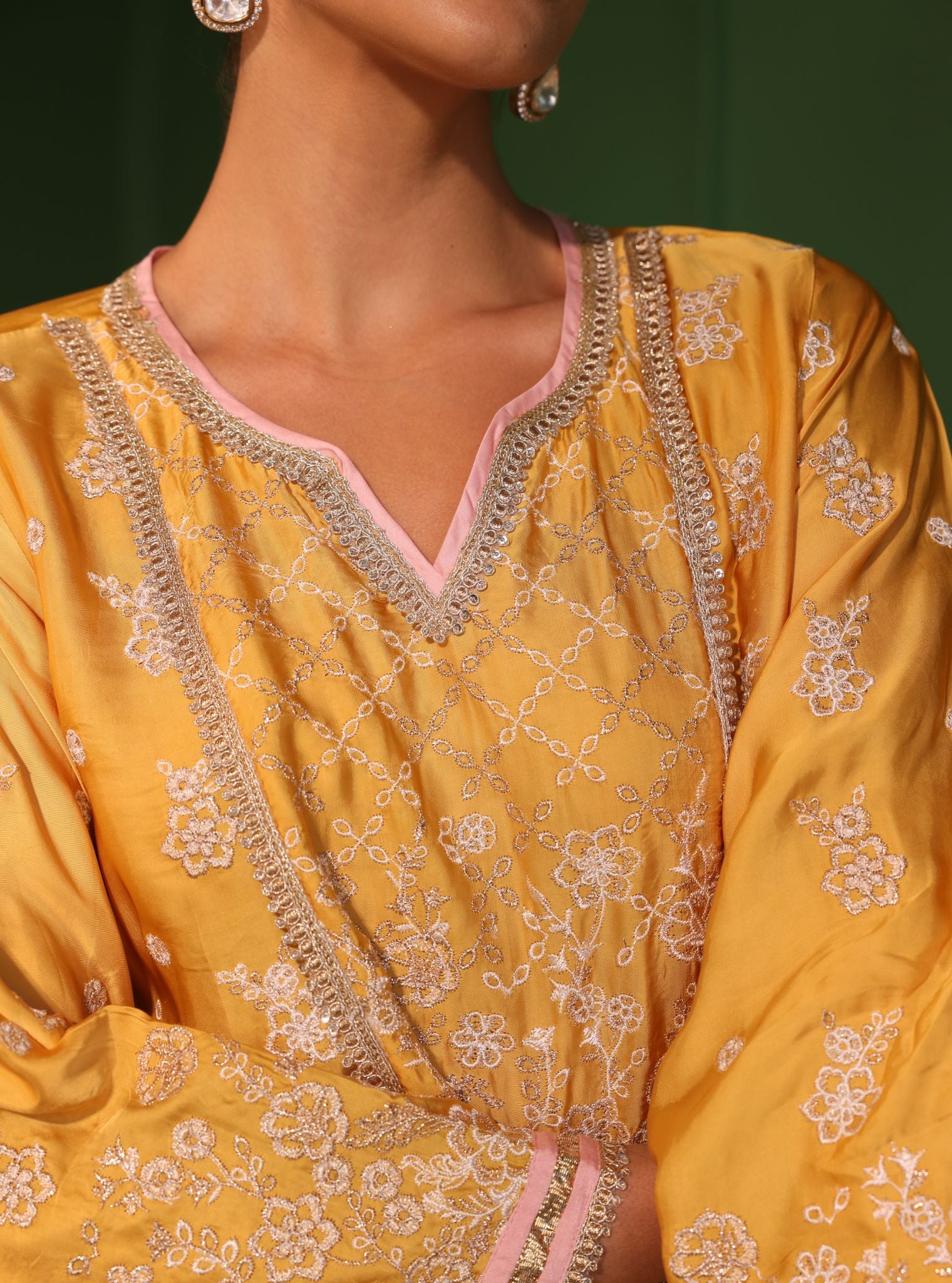 Mulmul Cupro Satin Nazakat Yellow kurta With Mulmul Cupro Satin Nazakat Yellow Pant