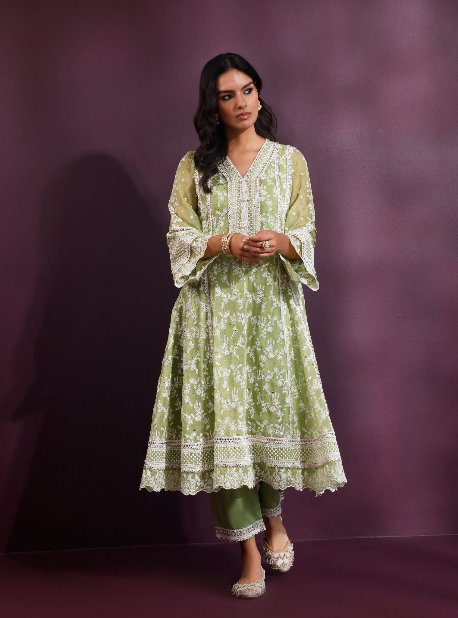 Rupa Organza Pista Green Anarkali Kurta with Pima Satin Pista Green Pa Rupa Organza Pista Green Anarkali Kurta with Pima Satin Pista Green Pa