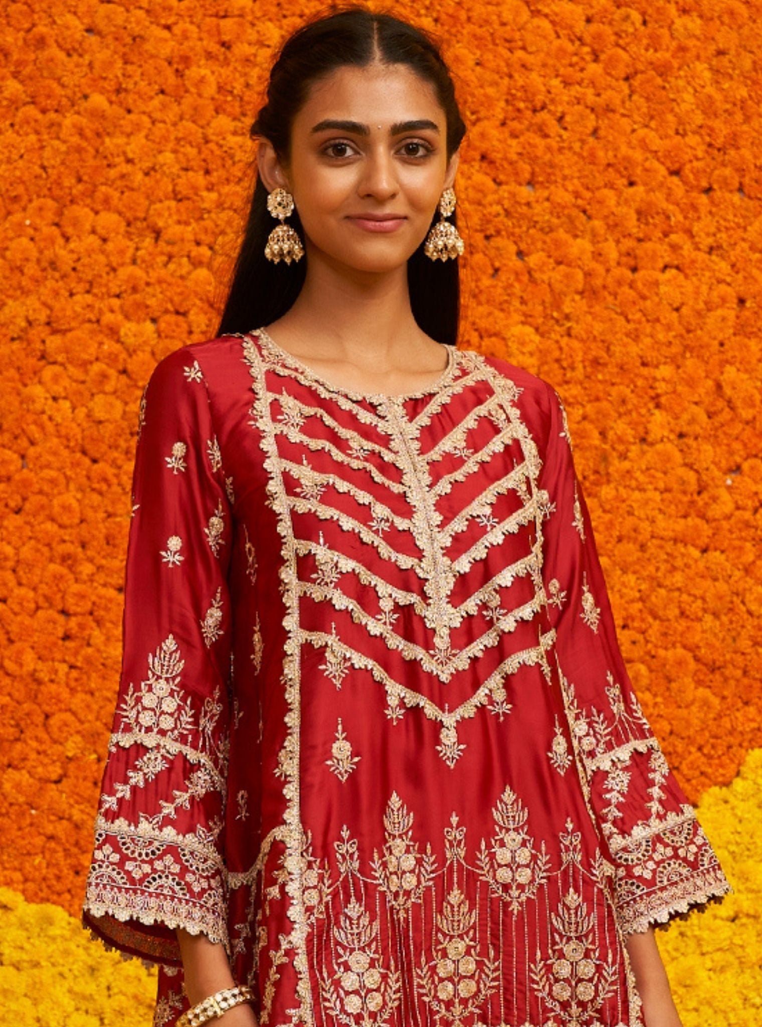 Ambar Organza Satin Red Kurta